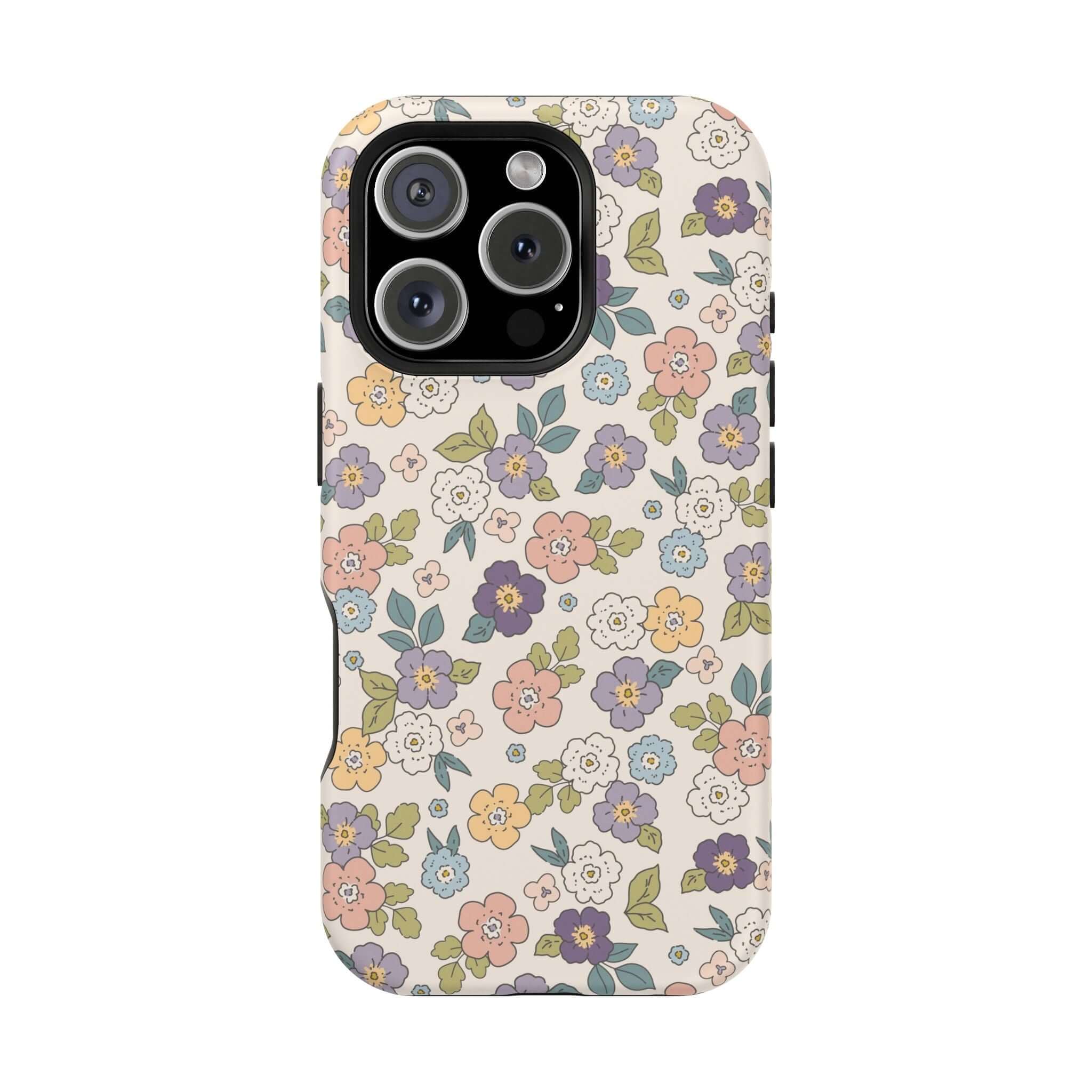 Colorful floral iPhone case with daisies in pastel shades, perfect for stylish phone users and beachy vibes.