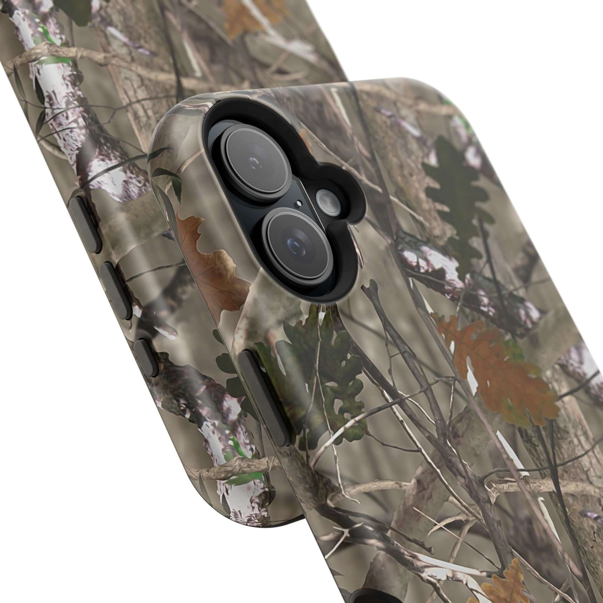 Forest camo phone case with MagSafe, showcasing a modern animal print design for a cute and quirky iPhone protection.