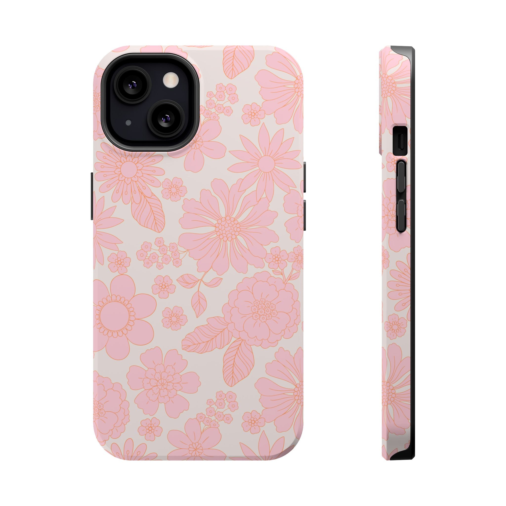 Charming Petals pink floral iPhone 16 MagSafe case, cute phone cover with cottagecore aesthetic.