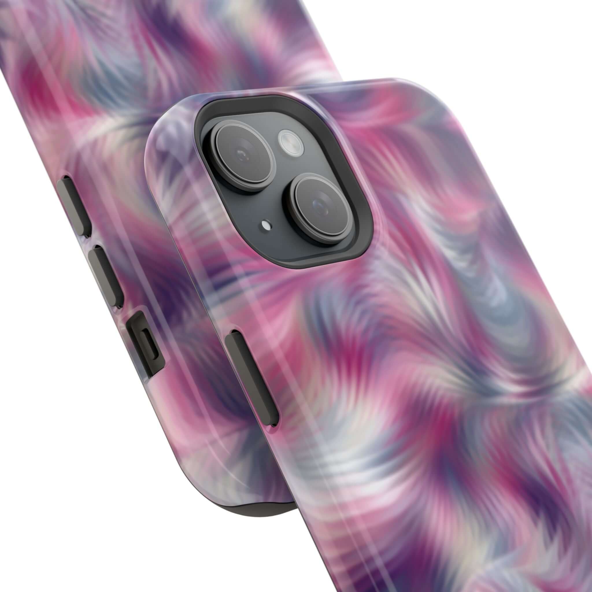 Quirky Purple Abstract MagSafe iPhone Case with Tie Dye Swirl Design for a Cute and Playful Phone Cover