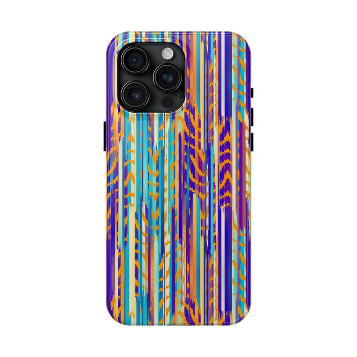 Colorful abstract tie dye iPhone case with vibrant stripes, showcasing a fun and cute design for unique phone protection.