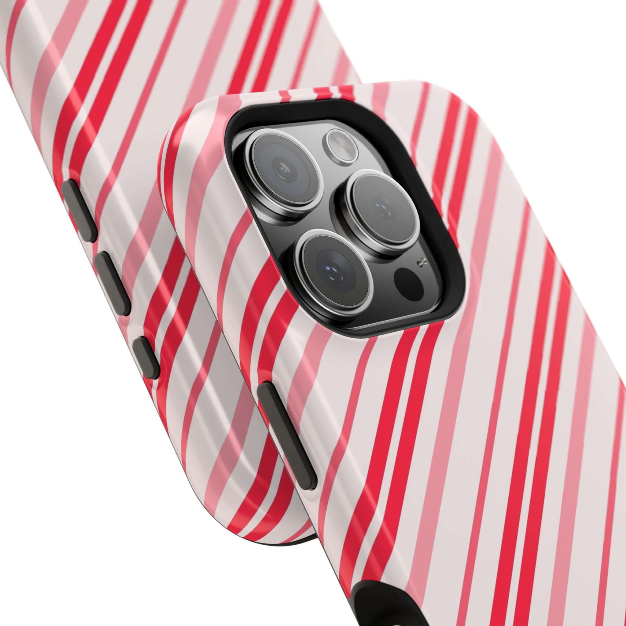 Candy Cane Cutie MagSafe Case with festive red and white stripes, perfect christmas case for holiday cheer and MagSafe convenience.