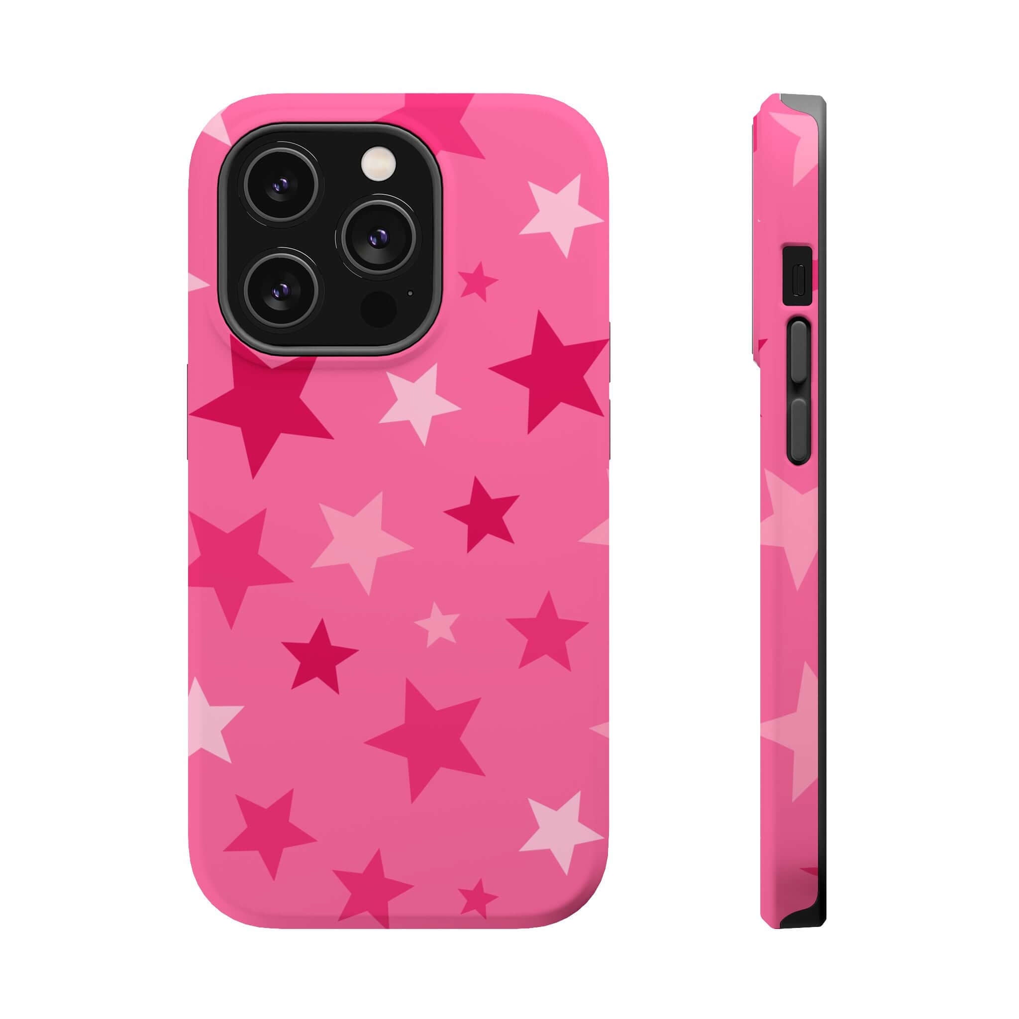 Cute pink stars phone case for iPhone, combining style and protection for starry-eyed trendsetters.