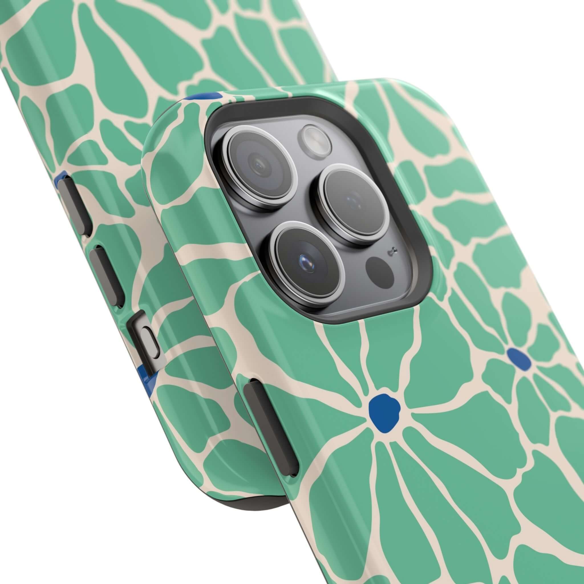 Retro floral phone case featuring tropical design, perfect cute phone cover for Apple iPhone with MagSafe technology.