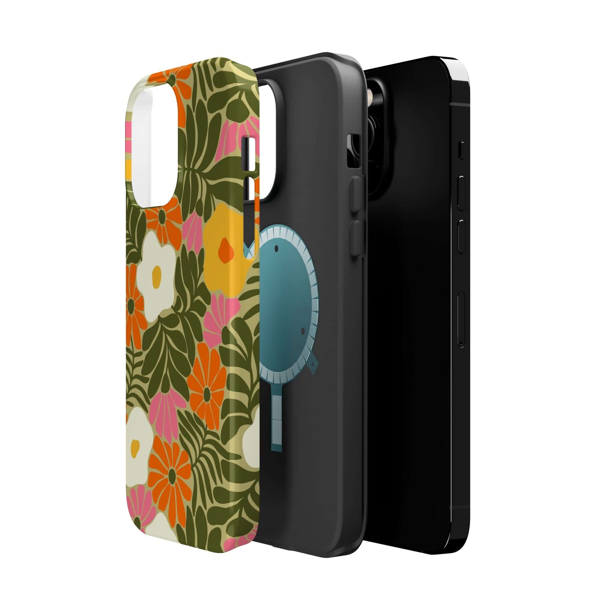 Cute phone cover trio showcasing retro floral and playful designs, perfect for Apple iPhone protection and tropical vibes.