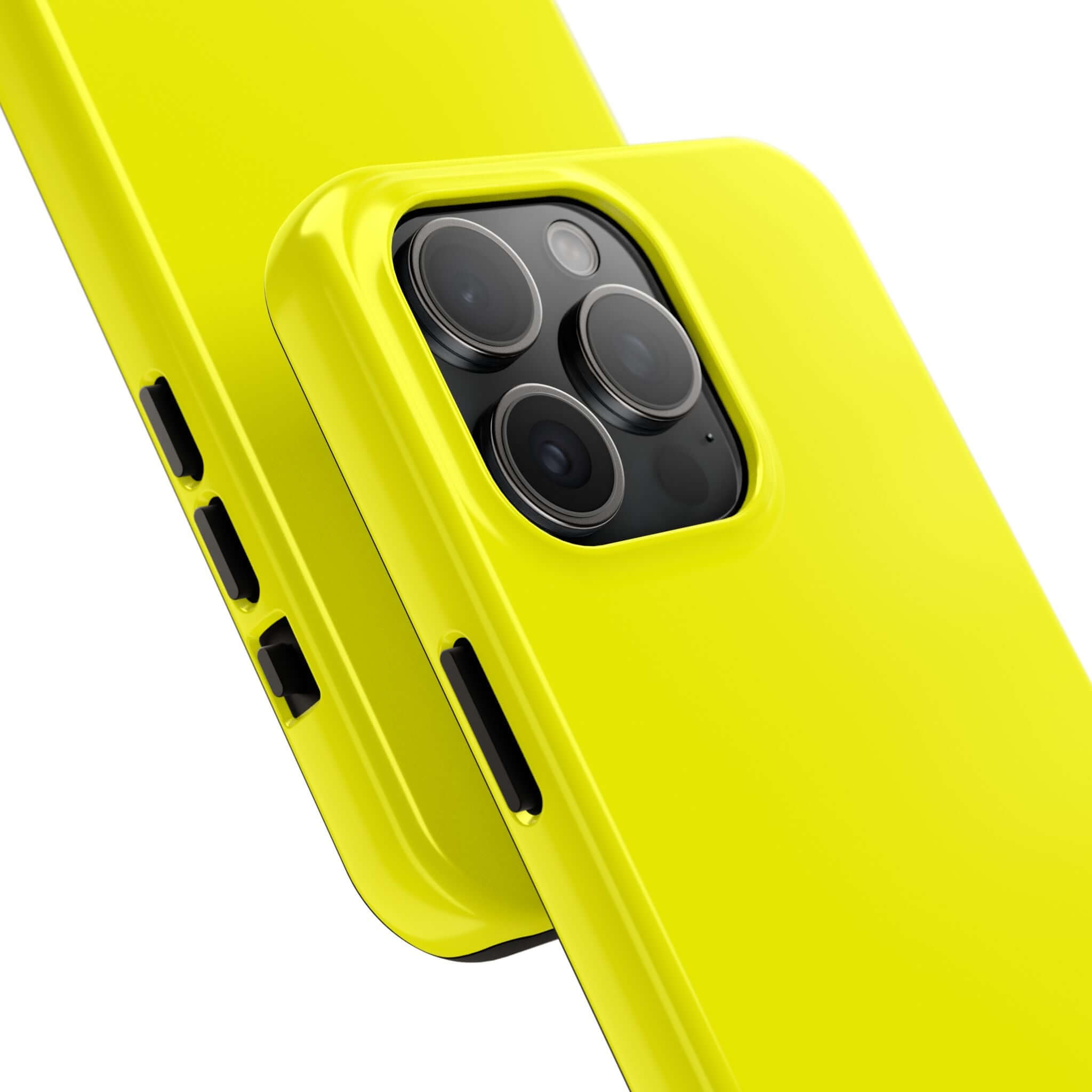 Neon yellow Solar Flare iPhone case featuring a vibrant and protective design, available with free shipping on the cutest phone cases website.