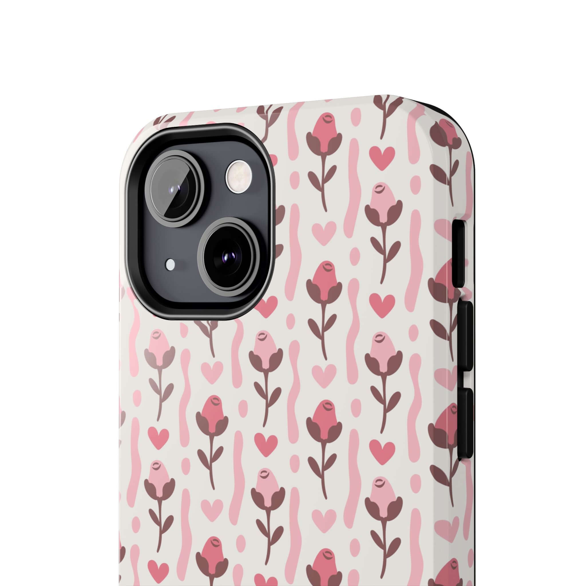 Cute custom iPhone case with red rose design, coquette pattern, perfect phone cover for iPhone, free shipping available