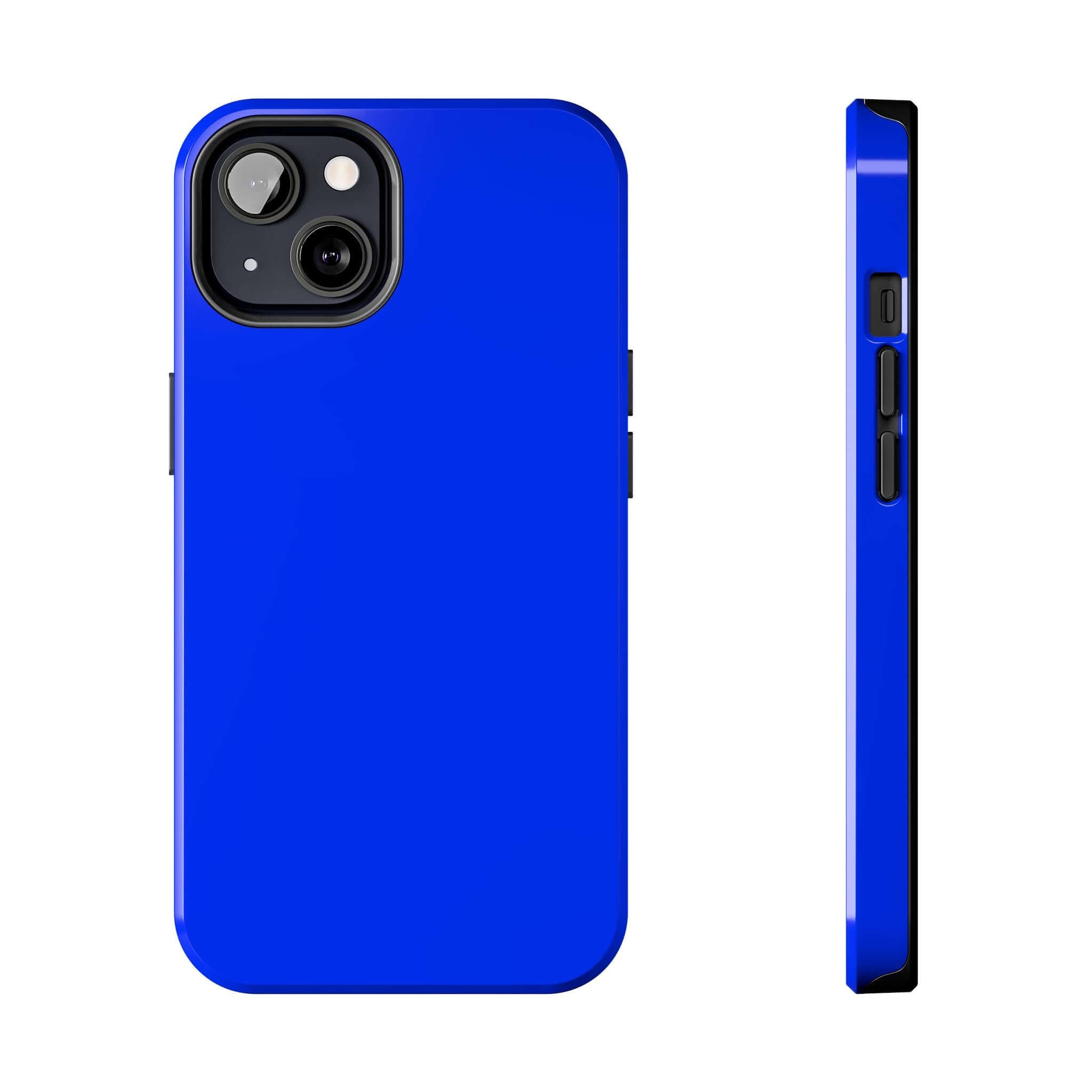 Neon blue iPhone case from Luminous Lagoon showcasing front and side views with cute design and free shipping.