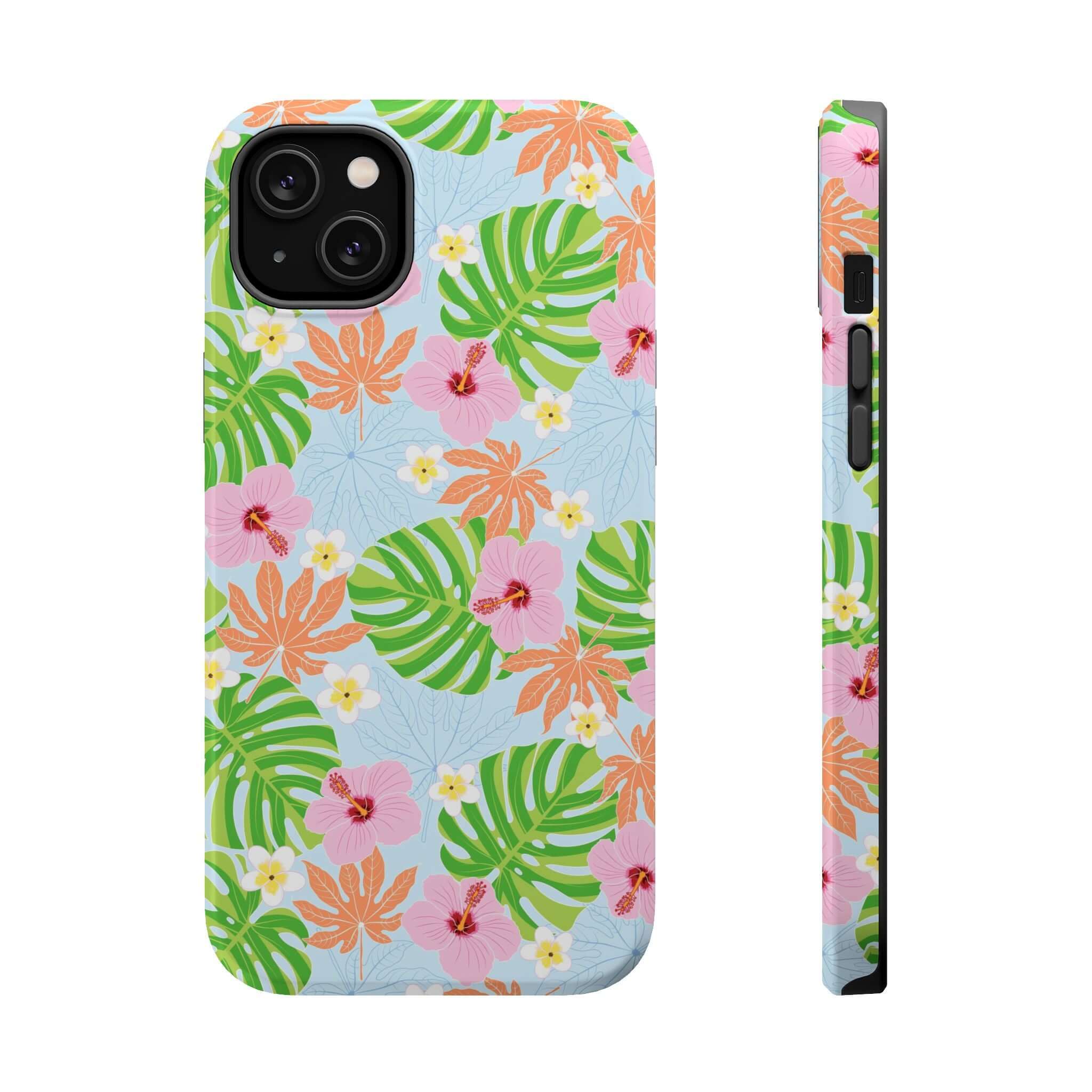 Island Hibiscus MagSafe iPhone 14 Pro case with colorful tropical flower design, cute phone cover.