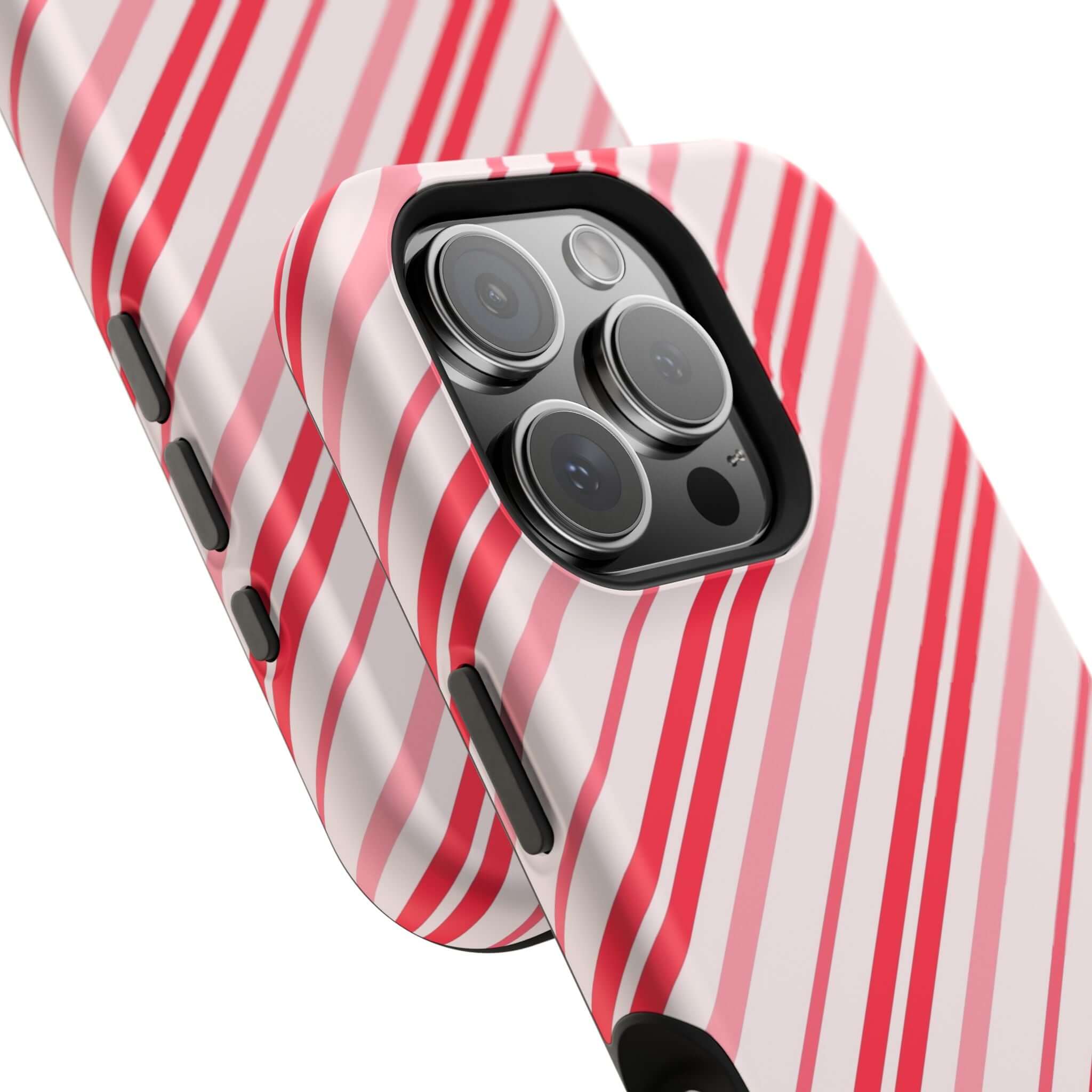 Candy Cane Cutie MagSafe Case with red and white stripes, perfect for Christmas and holiday season. Cute, festive phone cover.