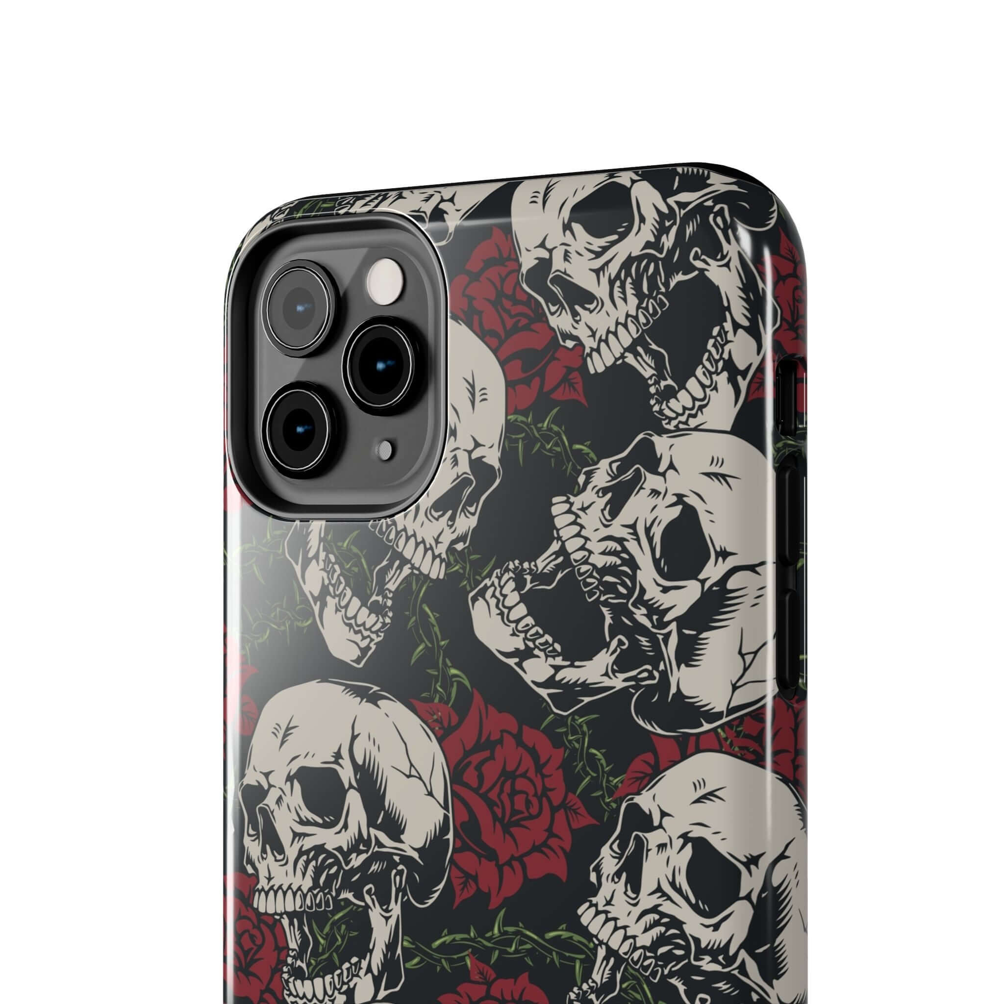 Cute MagSafe iPhone 16 Case with skull and rose design, cute protective phone case adding rebellious biker vibe to your device