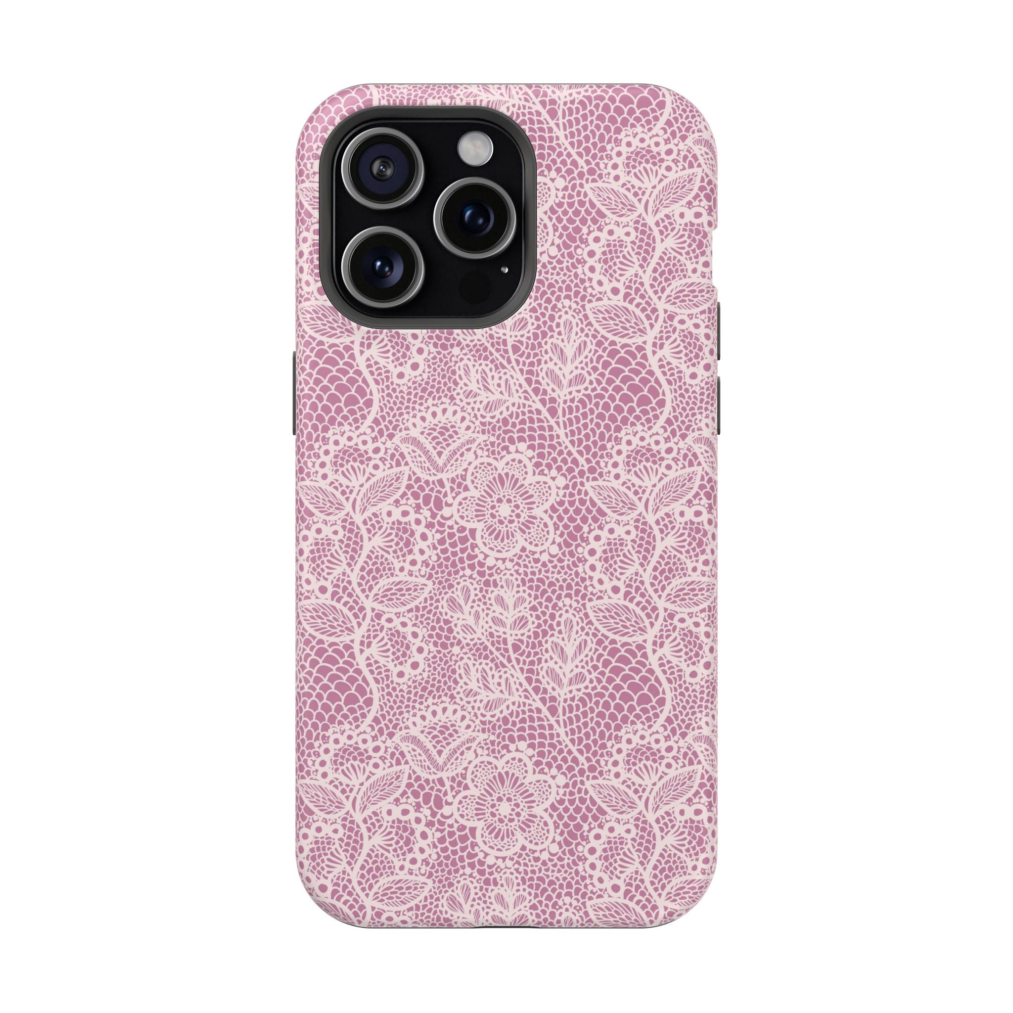 Pink Lace MagSafe iPhone Case with Floral Design - Cute Phone Cover for Country Charm and Protection