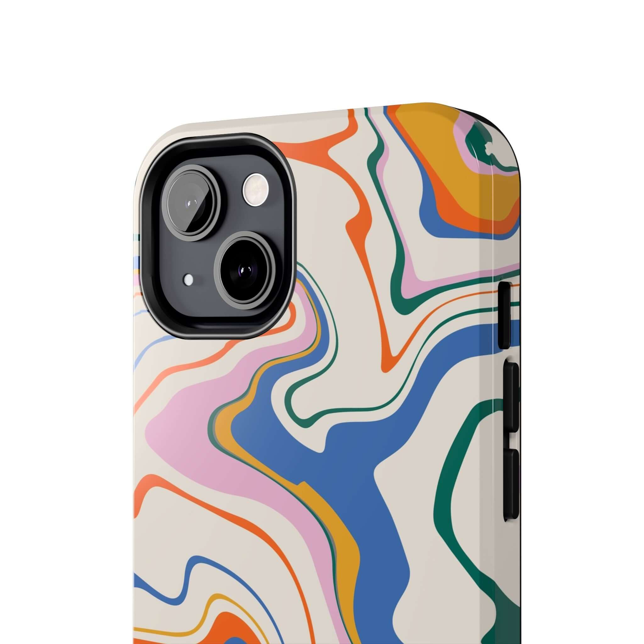 Colorful and cute abstract swirl design iPhone case for iPhone 14 Pro Max and Samsung S23. Vibrant protective phone case.