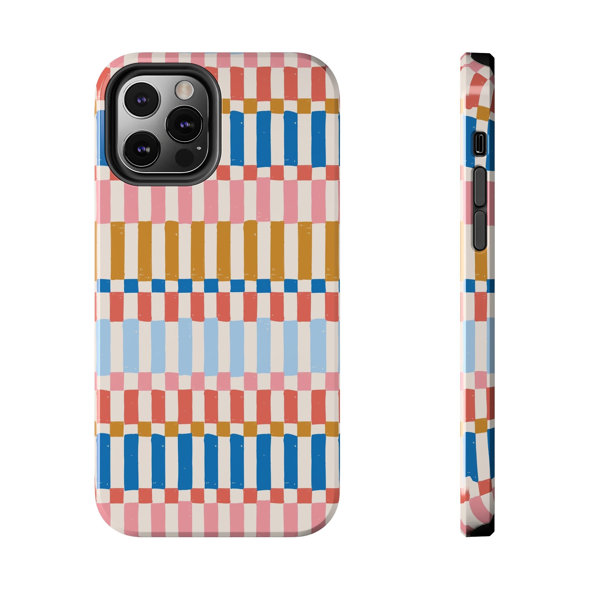 Cute vintage-style iPhone case with colorful stripes. Ideal phone case cover for iPhone. Make a trendy statement while protecting your phone.