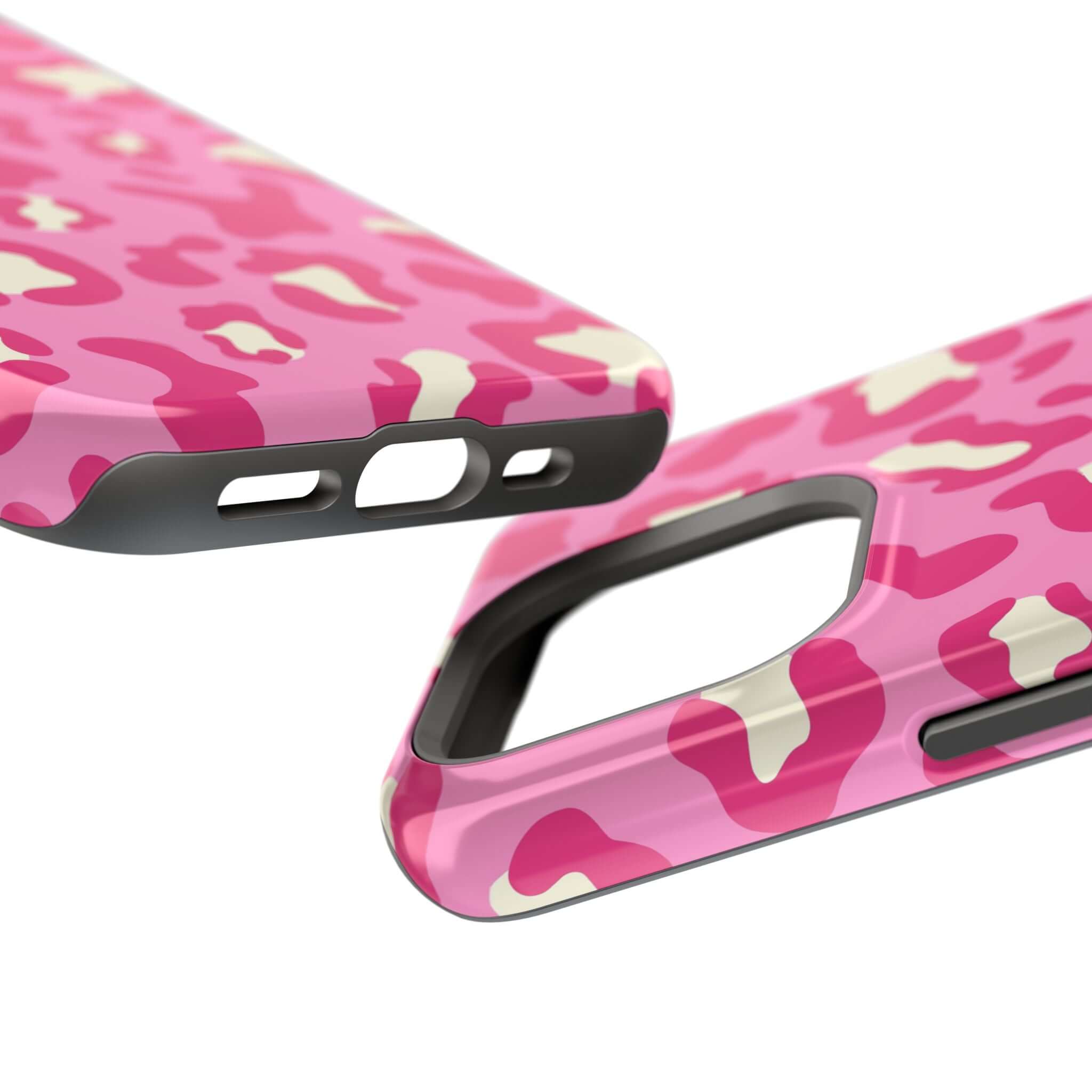 Preppy Cheetah Pink Case for iPhone 14 Pro Max with MagSafe, colorful and cute phone case designed to make your phone stand out.