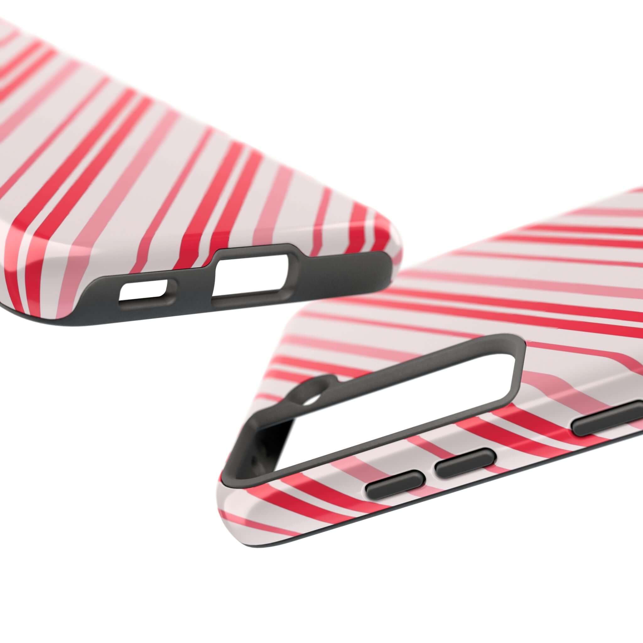 Candy Cane Cutie striped holiday iPhone case, featuring festive red and white design, custom cute phone case for Christmas.