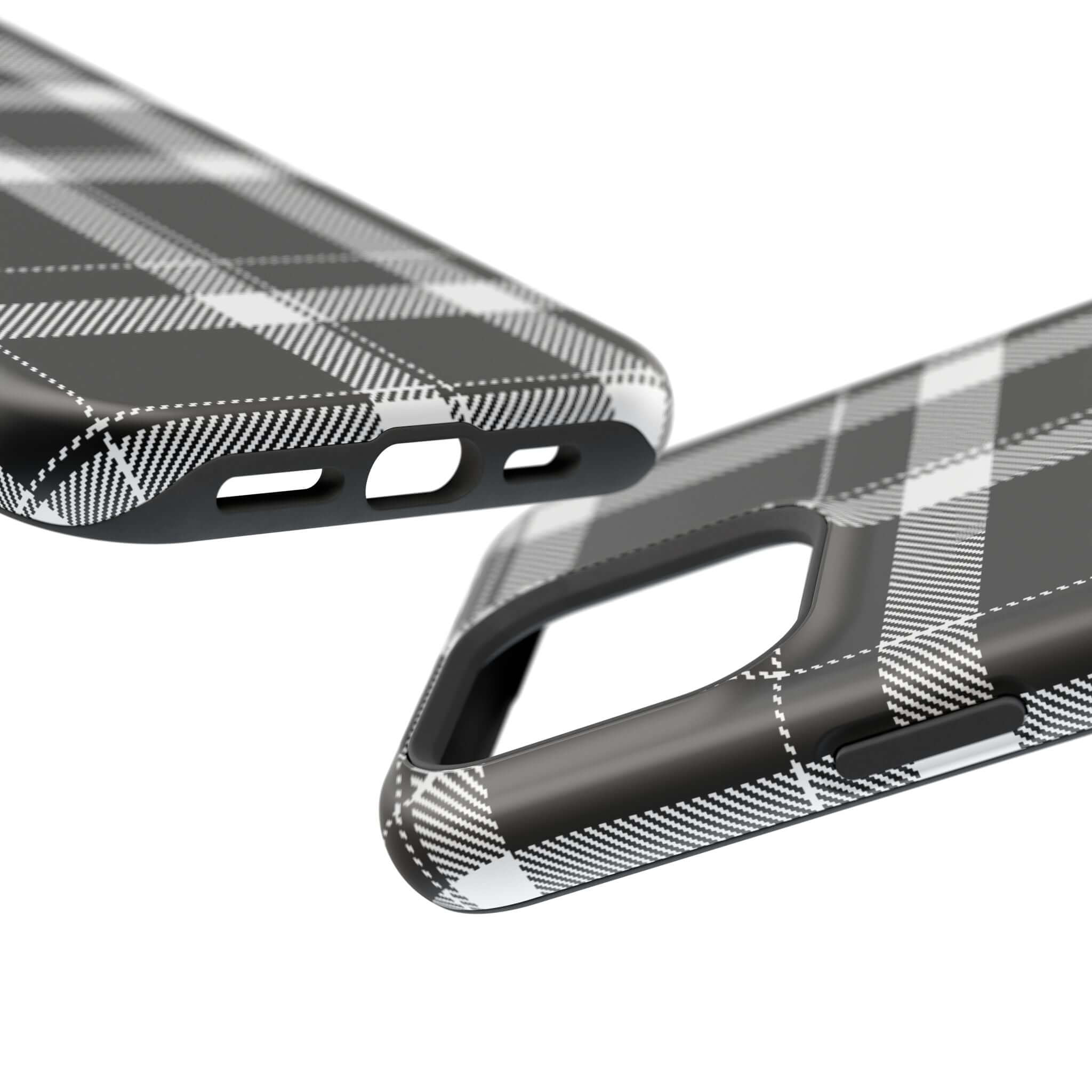 Stylish black plaid phone case showcasing sleek design and protective features, perfect for a cute Apple iPhone cover.