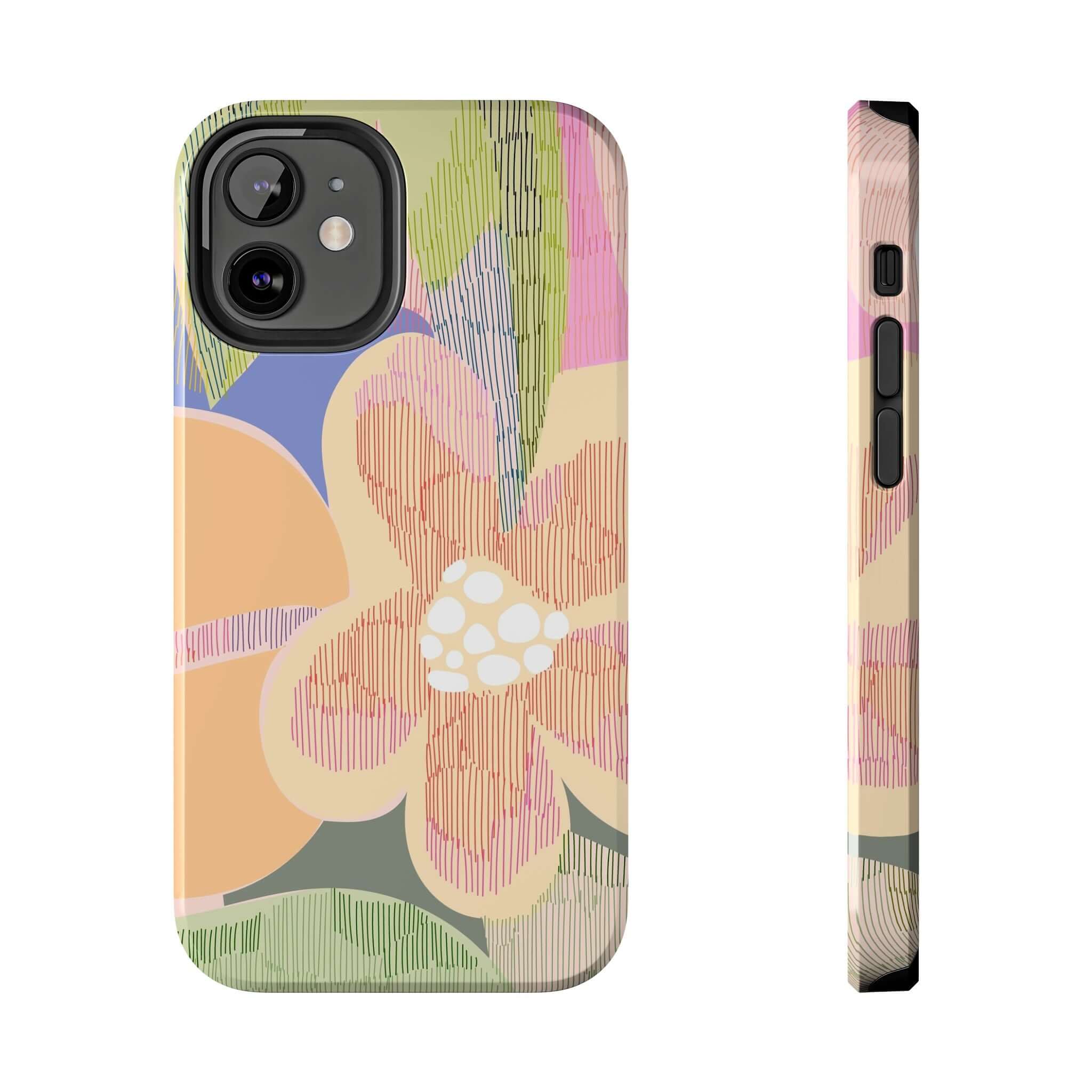 Colorful abstract floral iPhone case with palm tree design, cute and protective for iPhone 14 Pro Max and Samsung S23.