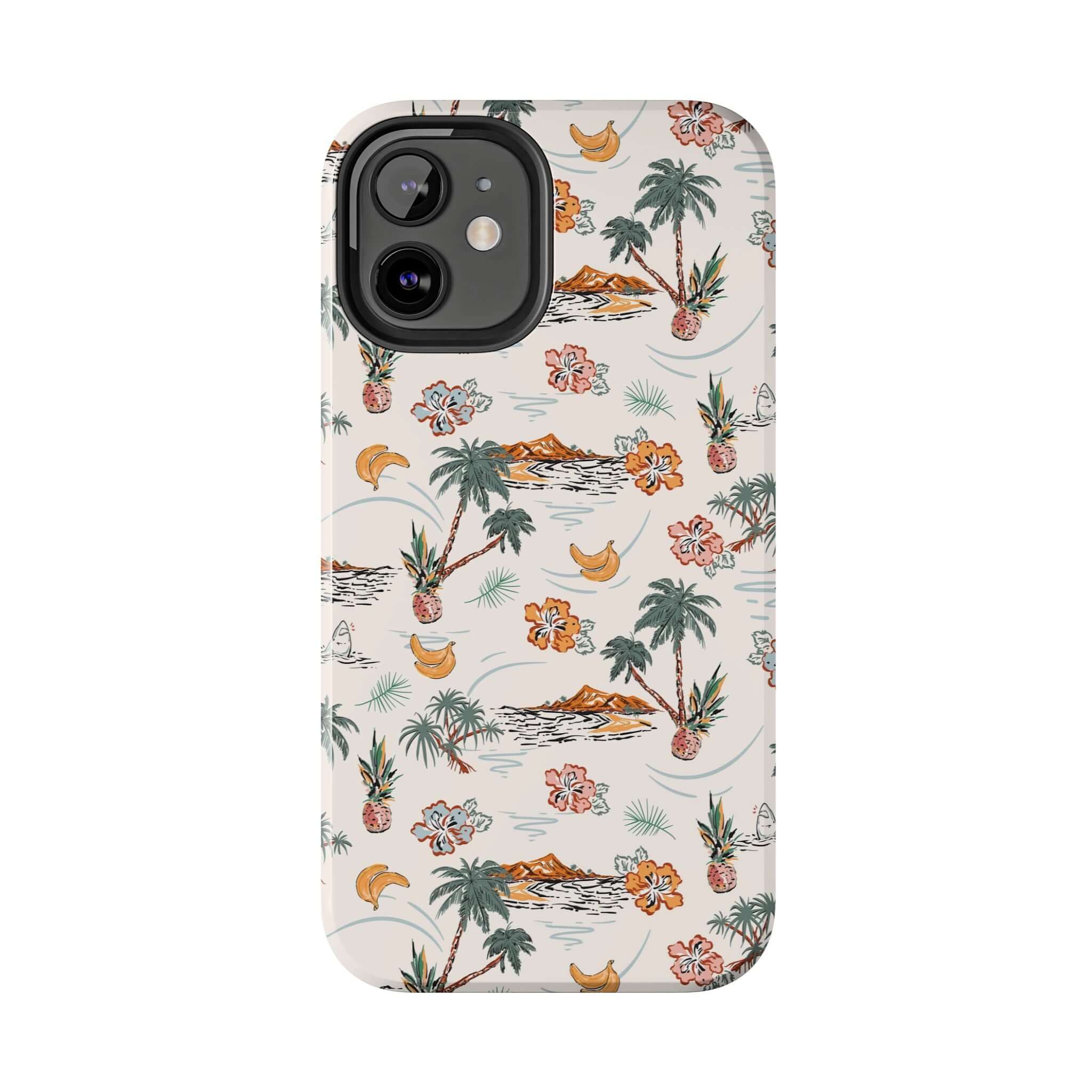 Cute iPhone 14 case with tropical palm tree design, perfect phone cover for beach vacations, free shipping included