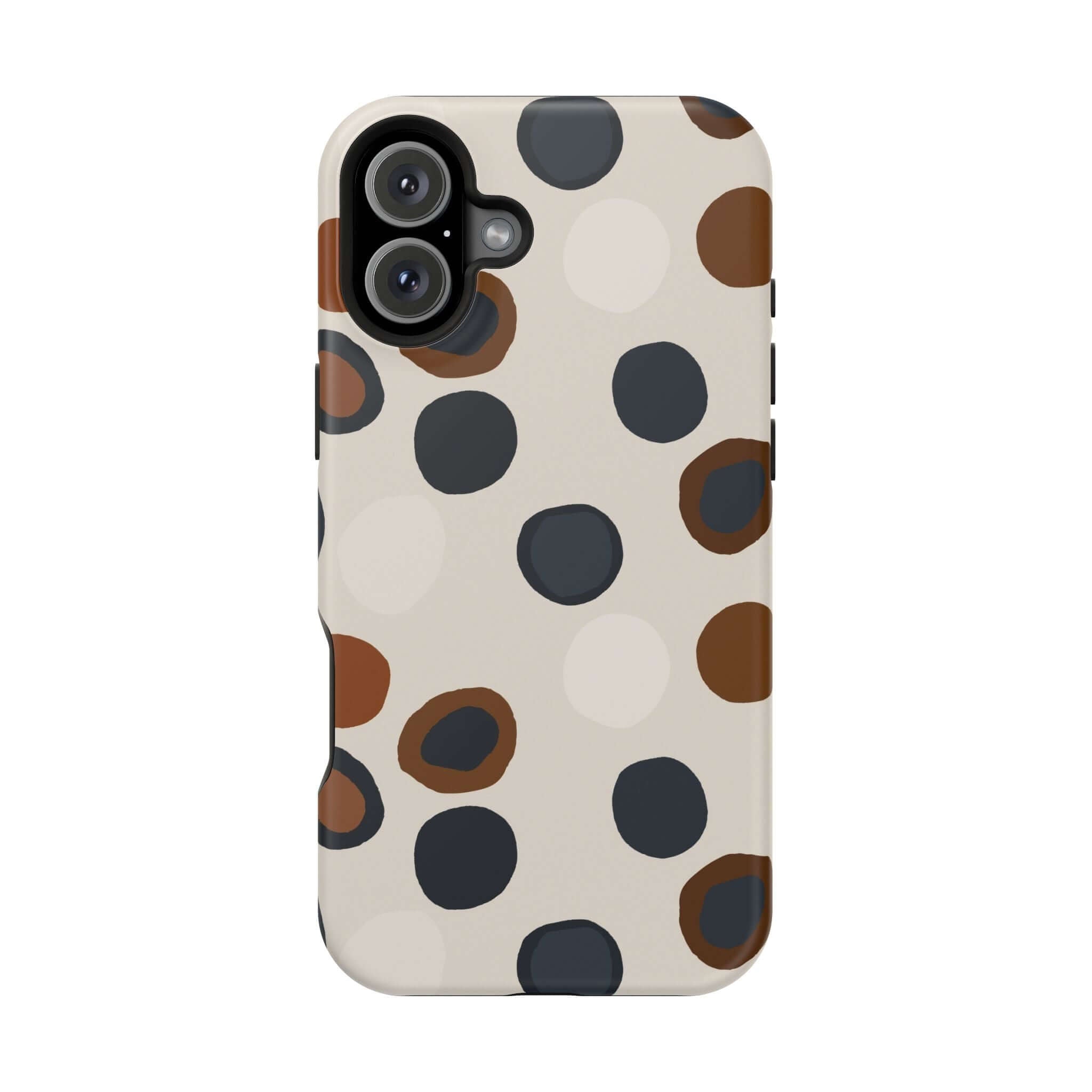 Chic Wanderer Modern Spots MagSafe iPhone Case with colorful abstract brown spots design, perfect for cute and stylish phone protection.