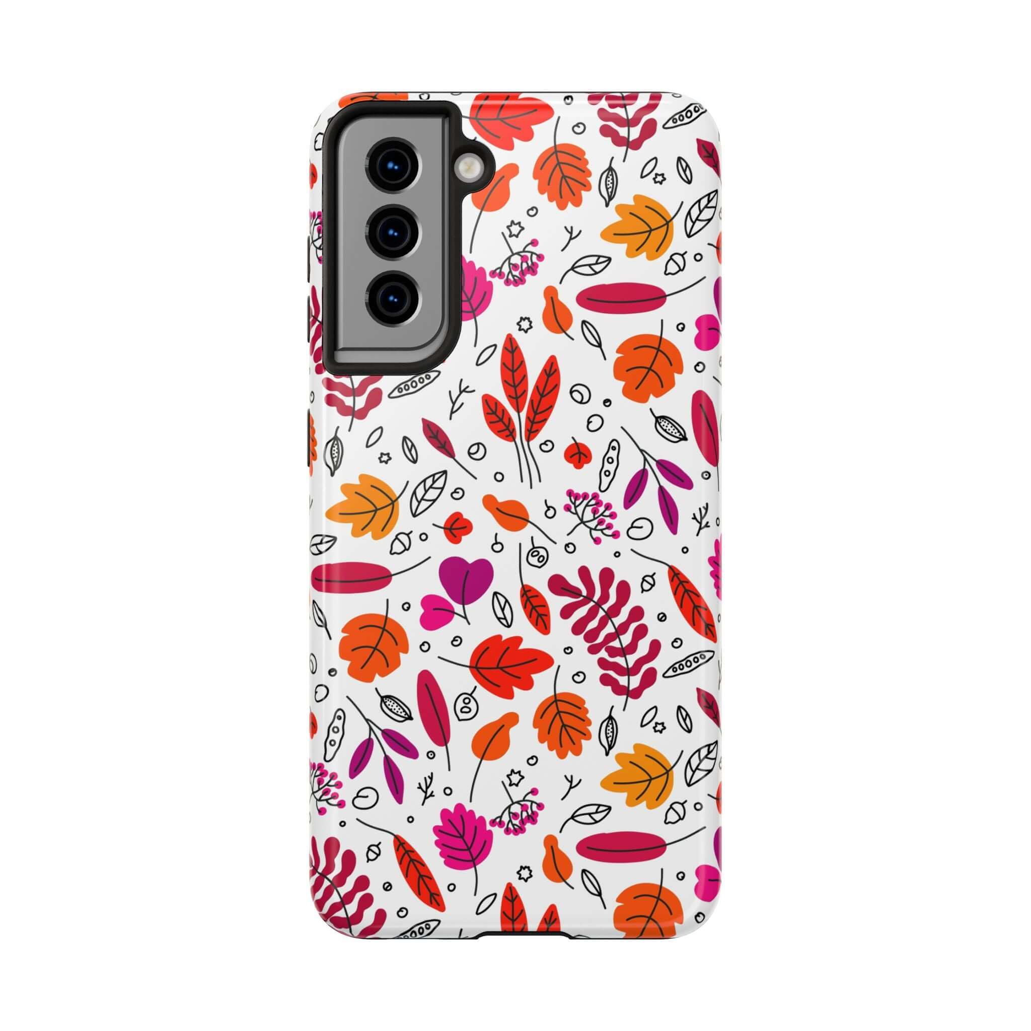 Halloween phone case with cute fall leaves design for iPhone, featuring autumn colors and wireless charging protection