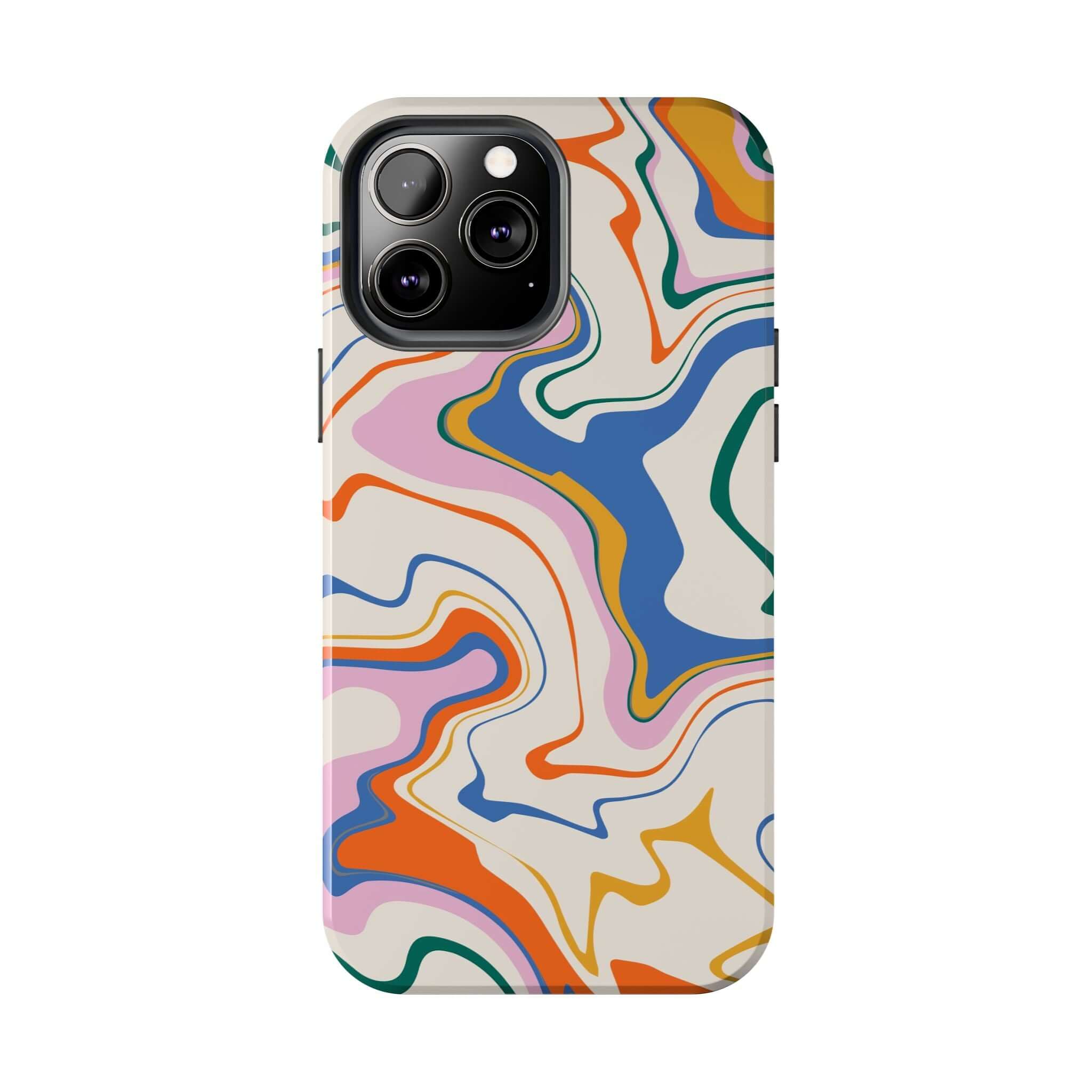 Colorful abstract phone case with vibrant swirl design for iPhone 14 Pro Max and Samsung S23. Cute phone case with rainbow colors.