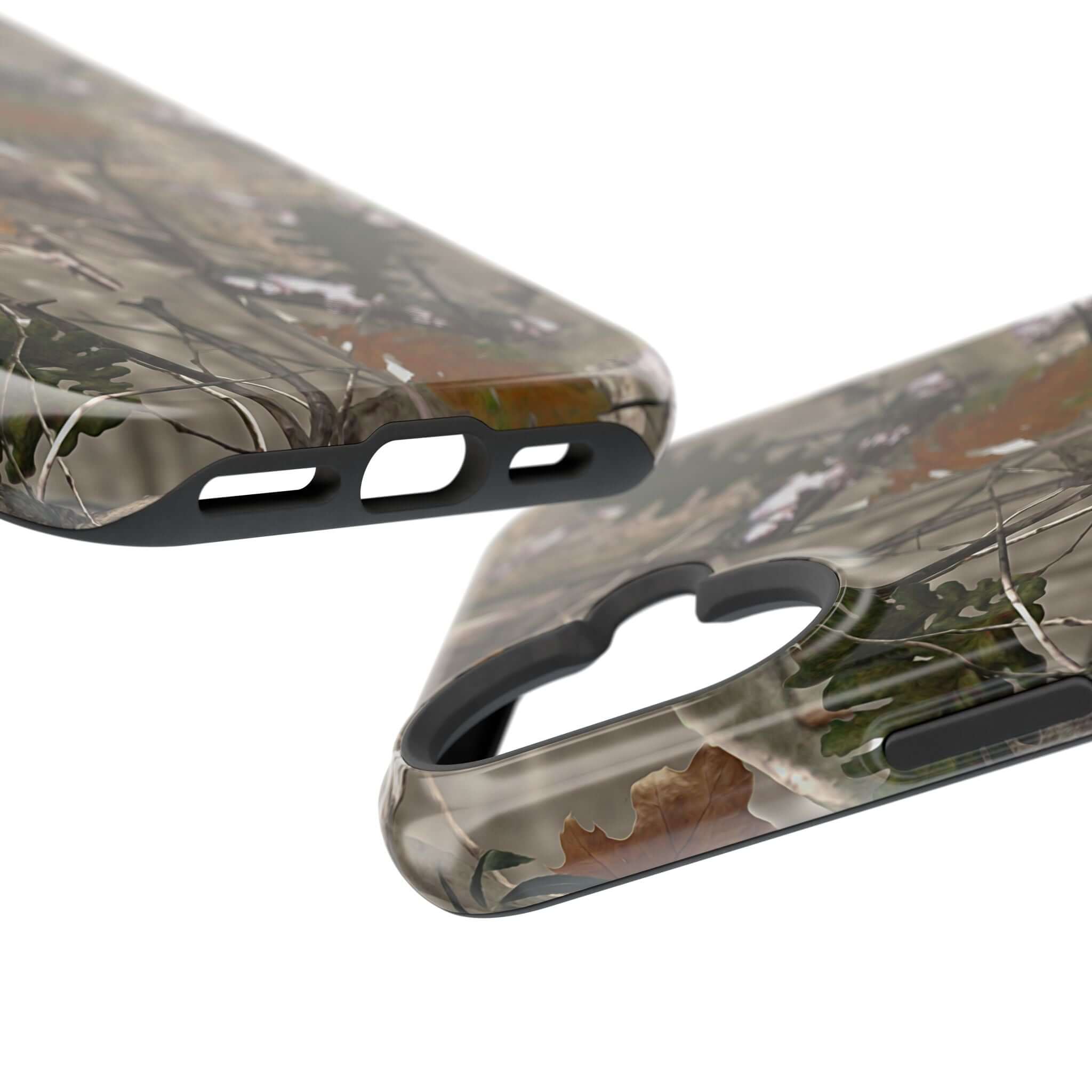 Forest camo MagSafe iPhone case with animal print design, showcasing a modern and cute phone accessory.