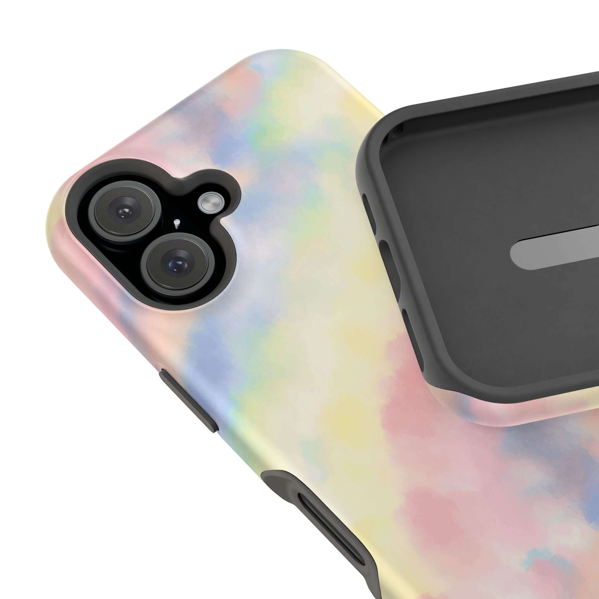 Pastel tie dye cute iPhone case with MagSafe compatibility, showcasing custom phone case design for Unicorn Dreams.