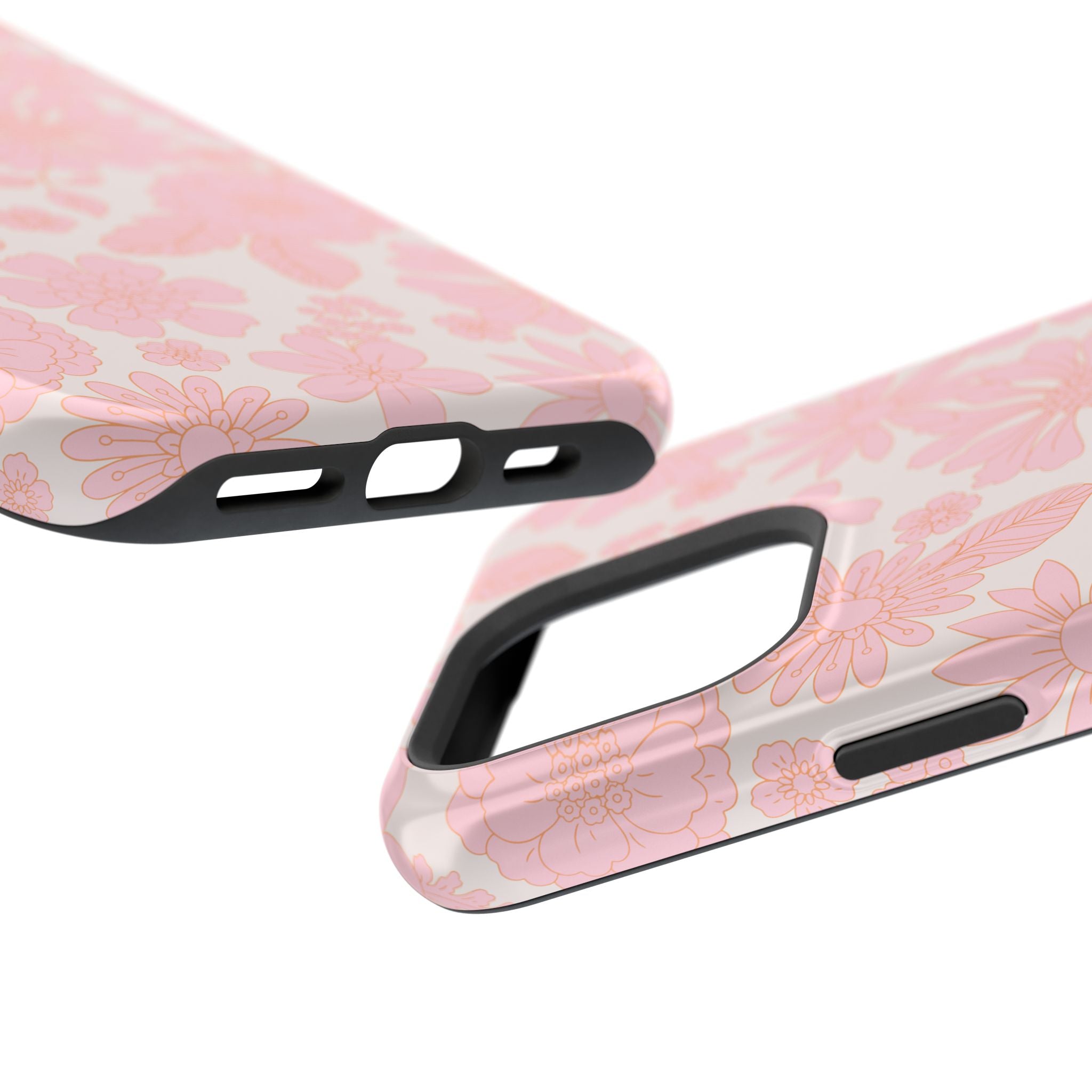 Pink floral iPhone 16 case with MagSafe, featuring a charming cottagecore design. Perfect cute phone cover for girly aesthetics.