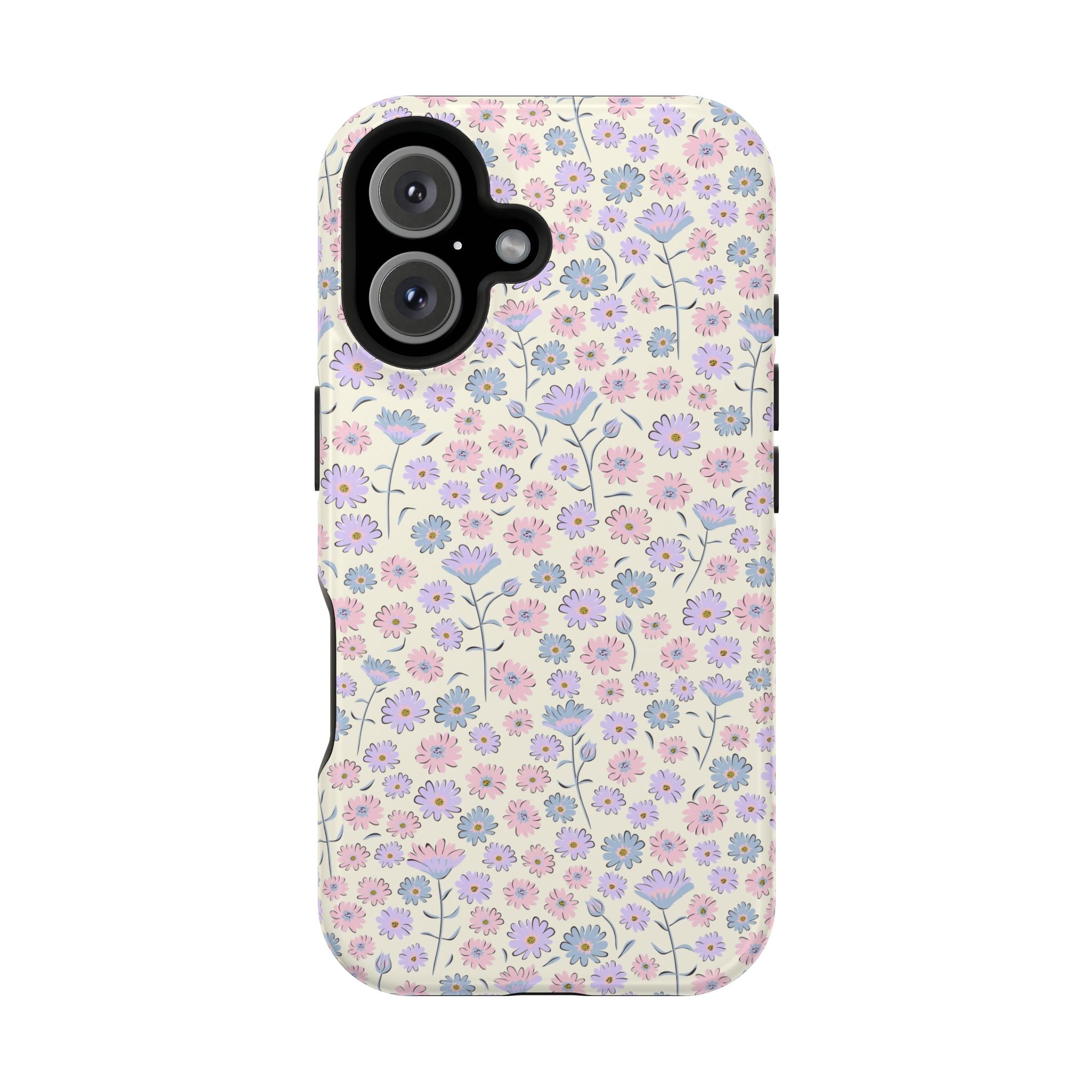 Pink Flower MagSafe iPhone 16 case with cottagecore design, featuring delicate floral print for a cute phone cover.