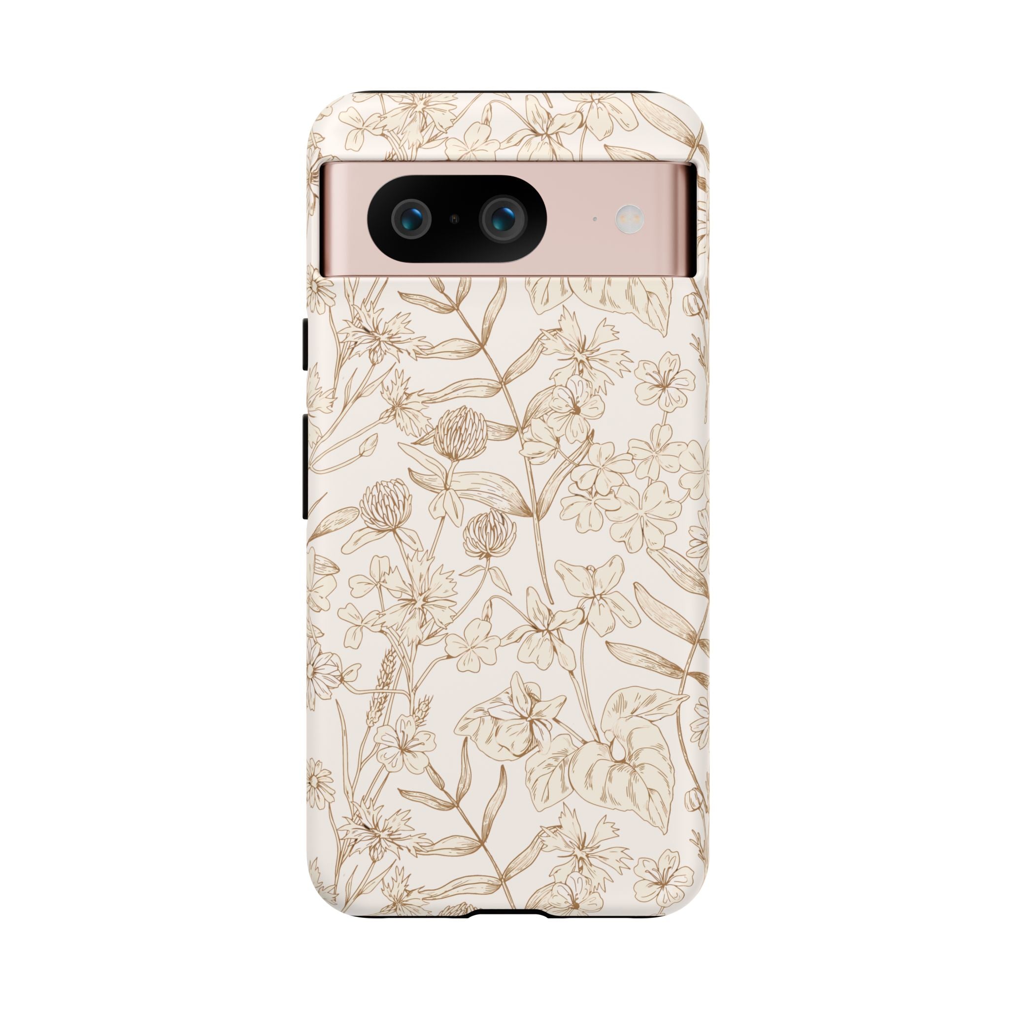 Beige Thyme Tan Garden cute phone case with floral design, compatible with Samsung and iPhone 16, versatile beige and tan colors.