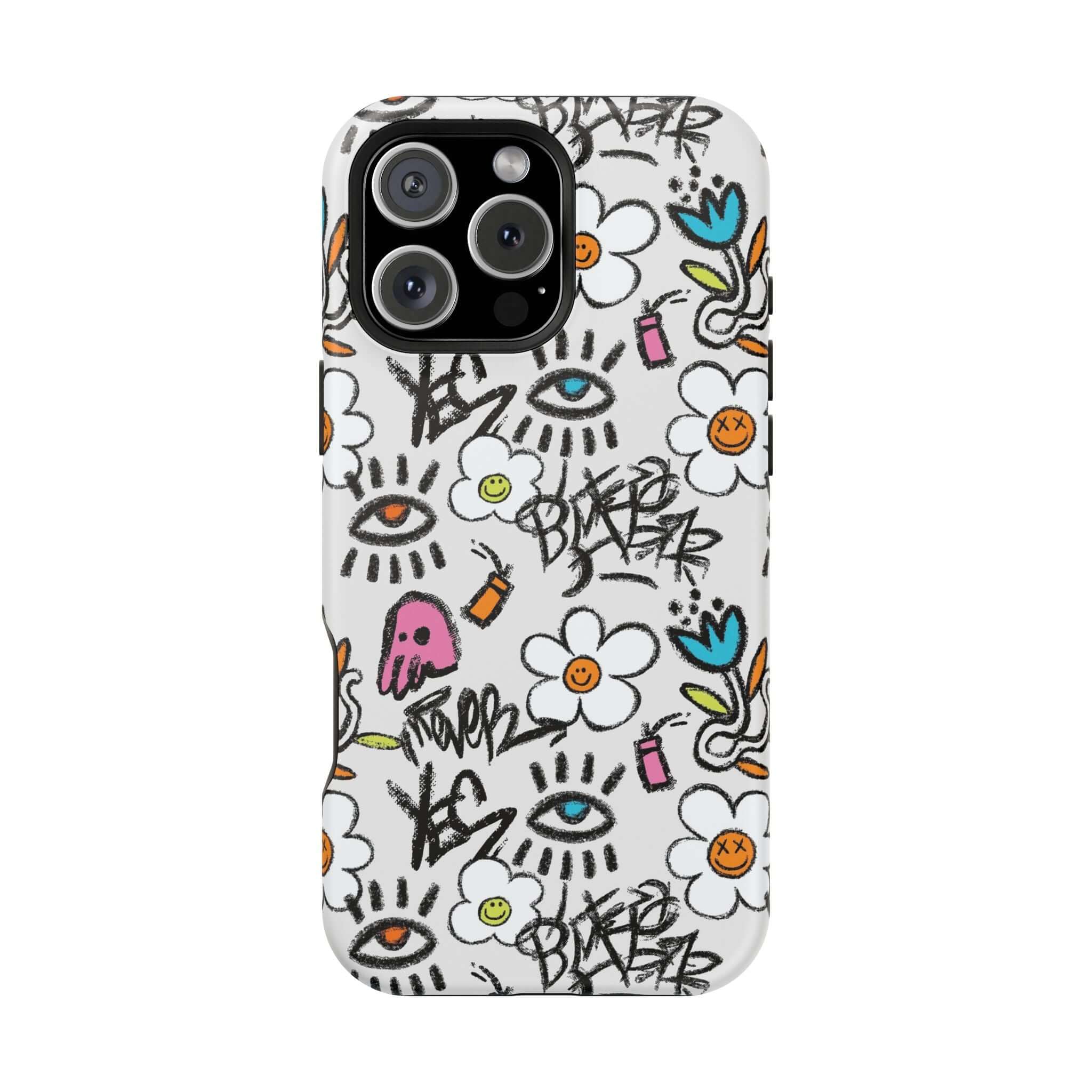 Happy Chaos Floral Graffiti Case for iPhone featuring colorful patterns and cute designs, a perfect phone cover!