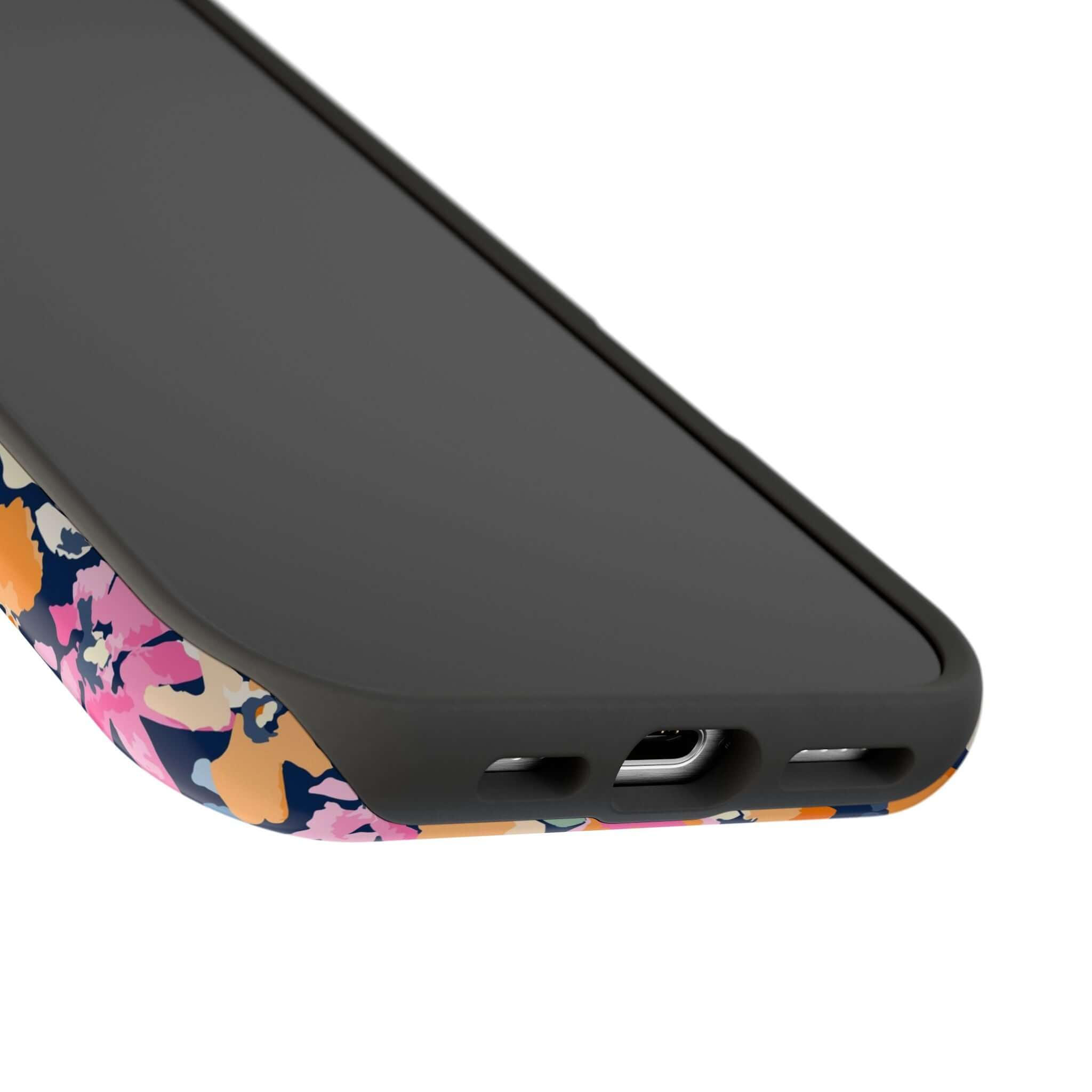 Botanic Burst colorful floral MagSafe iPhone case close-up with protective features and cute design.