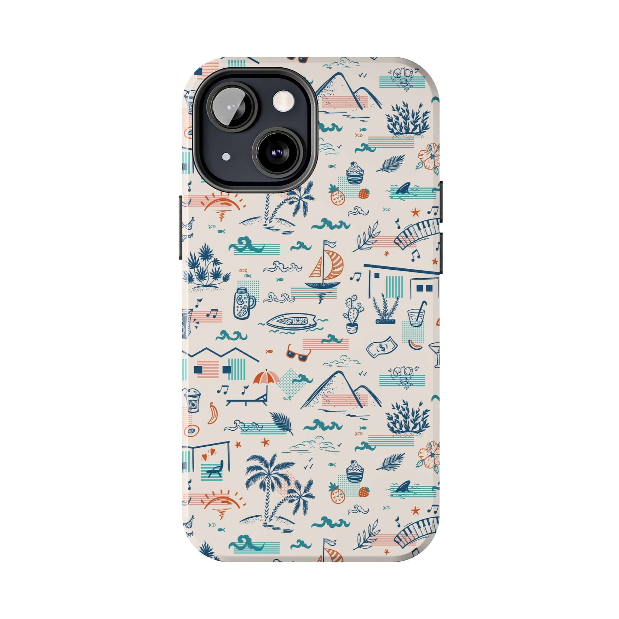 Colorful iPhone case with summer vacation theme for iPhone 14 Pro Max and Samsung S23