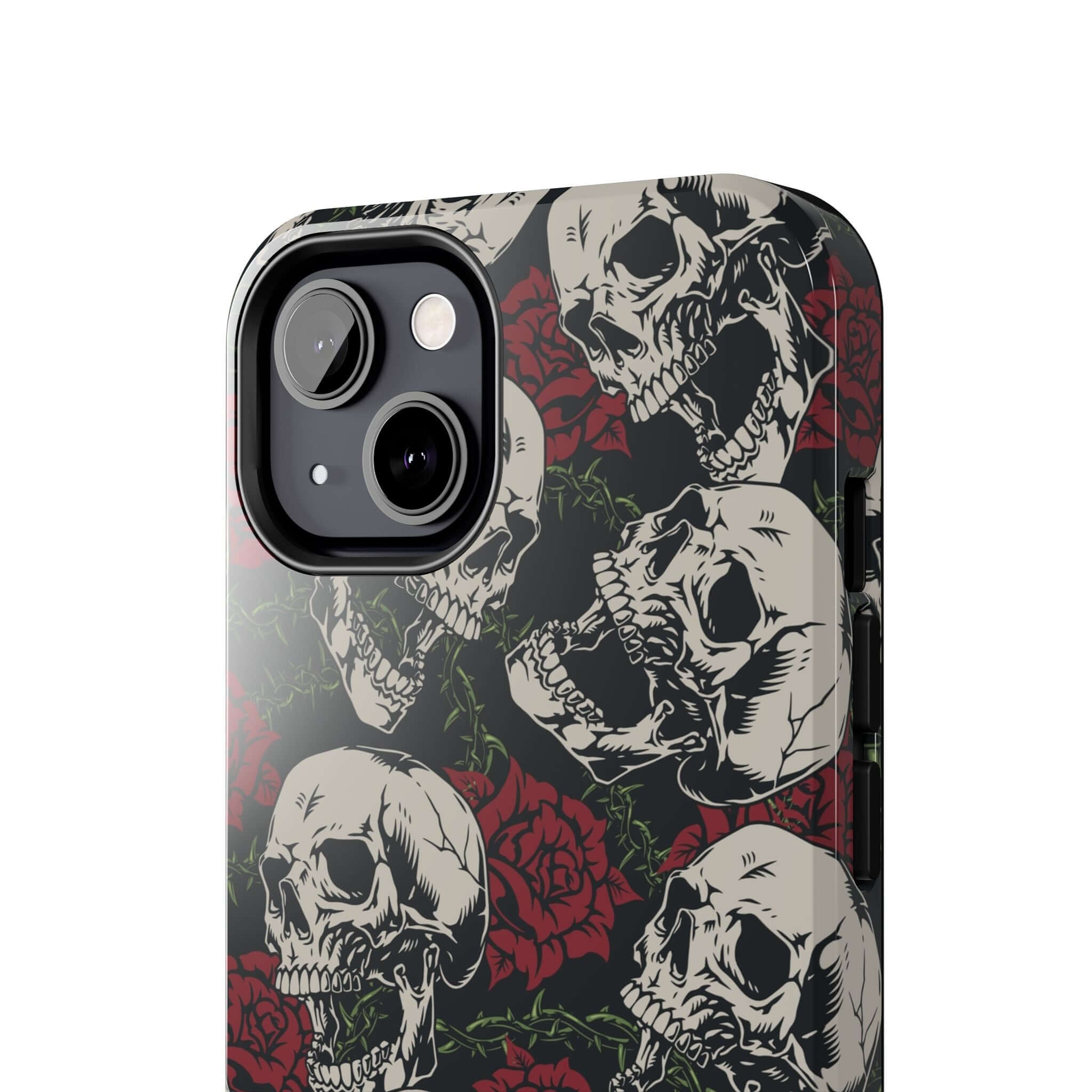 Baddie Girl Vibes Skull Rose Case, cute MagSafe iPhone case with rebellious biker design and roses, iPhone 16 protective phone case