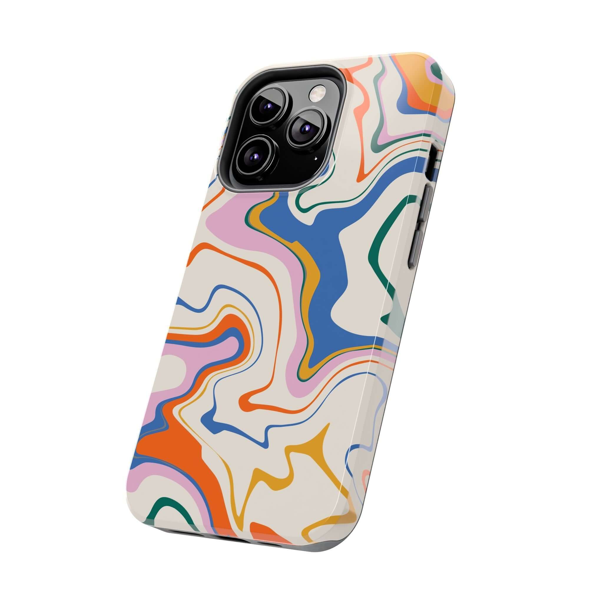 Colorful abstract swirl design on In Another World phone case for iPhone 14 Pro Max, protective and cute accessory.