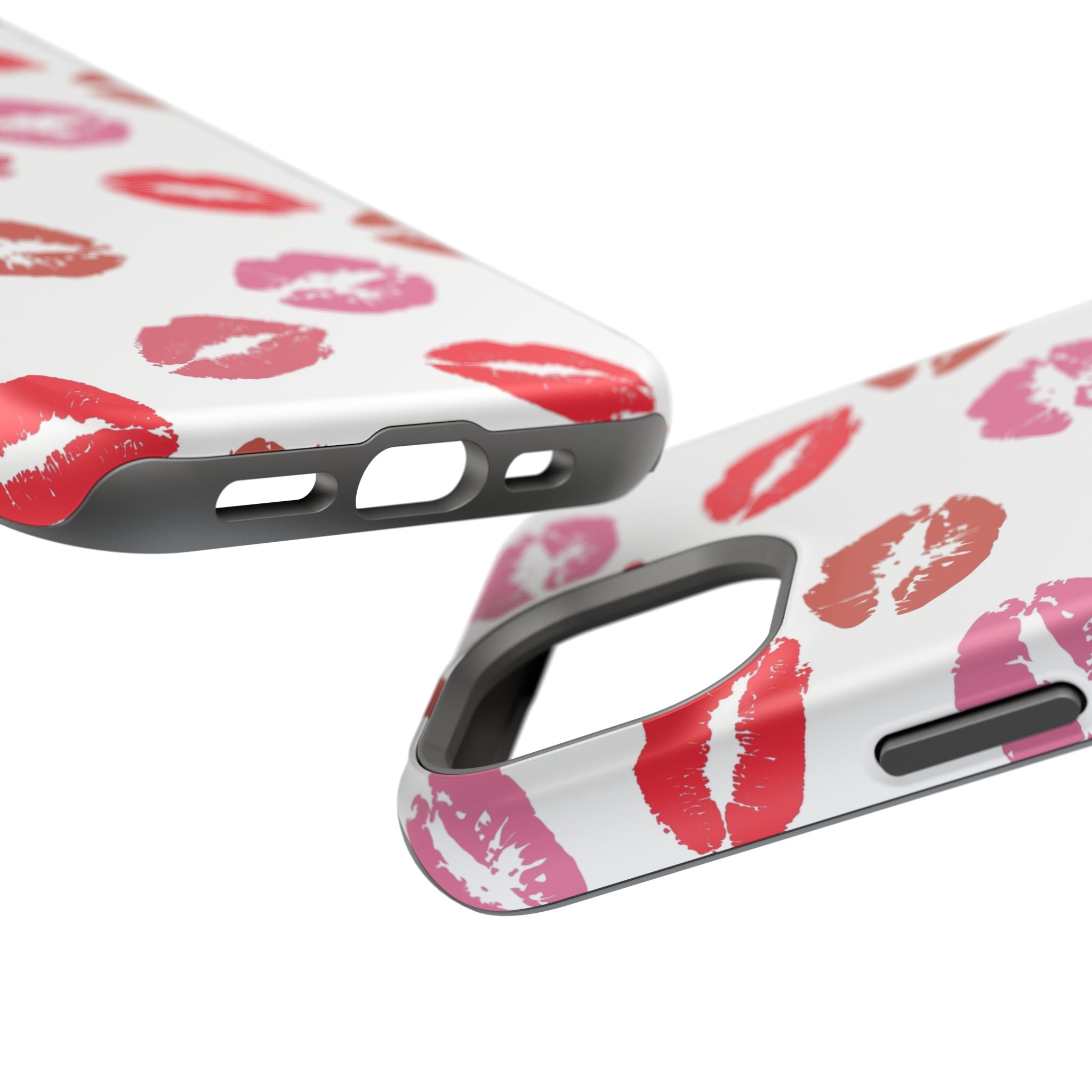 Cute phone case with colorful kiss prints, perfect for a flirty and protective cover.