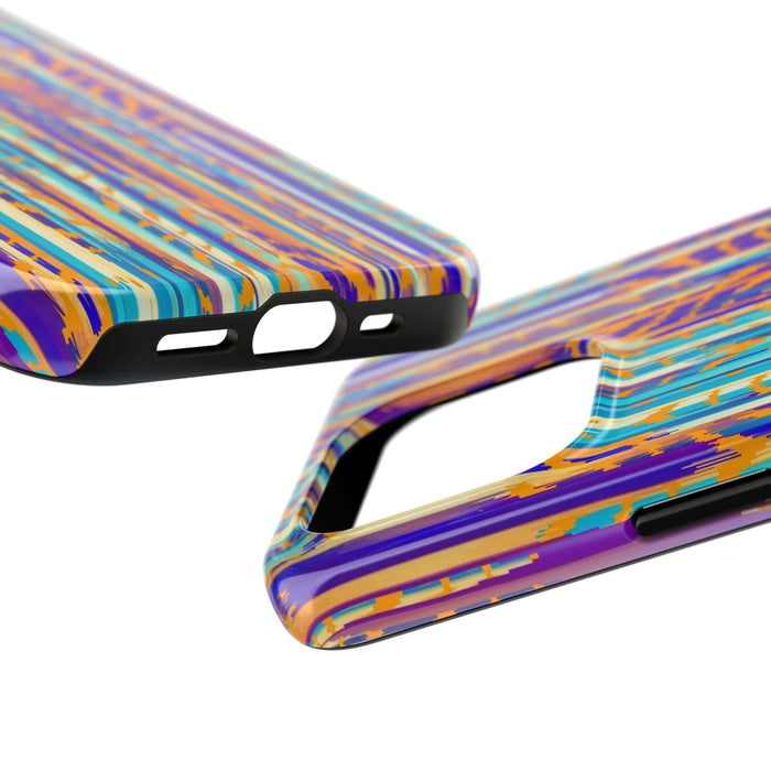 Colorful abstract tie dye iPhone case with vibrant stripes, handmade for unique style and protection.