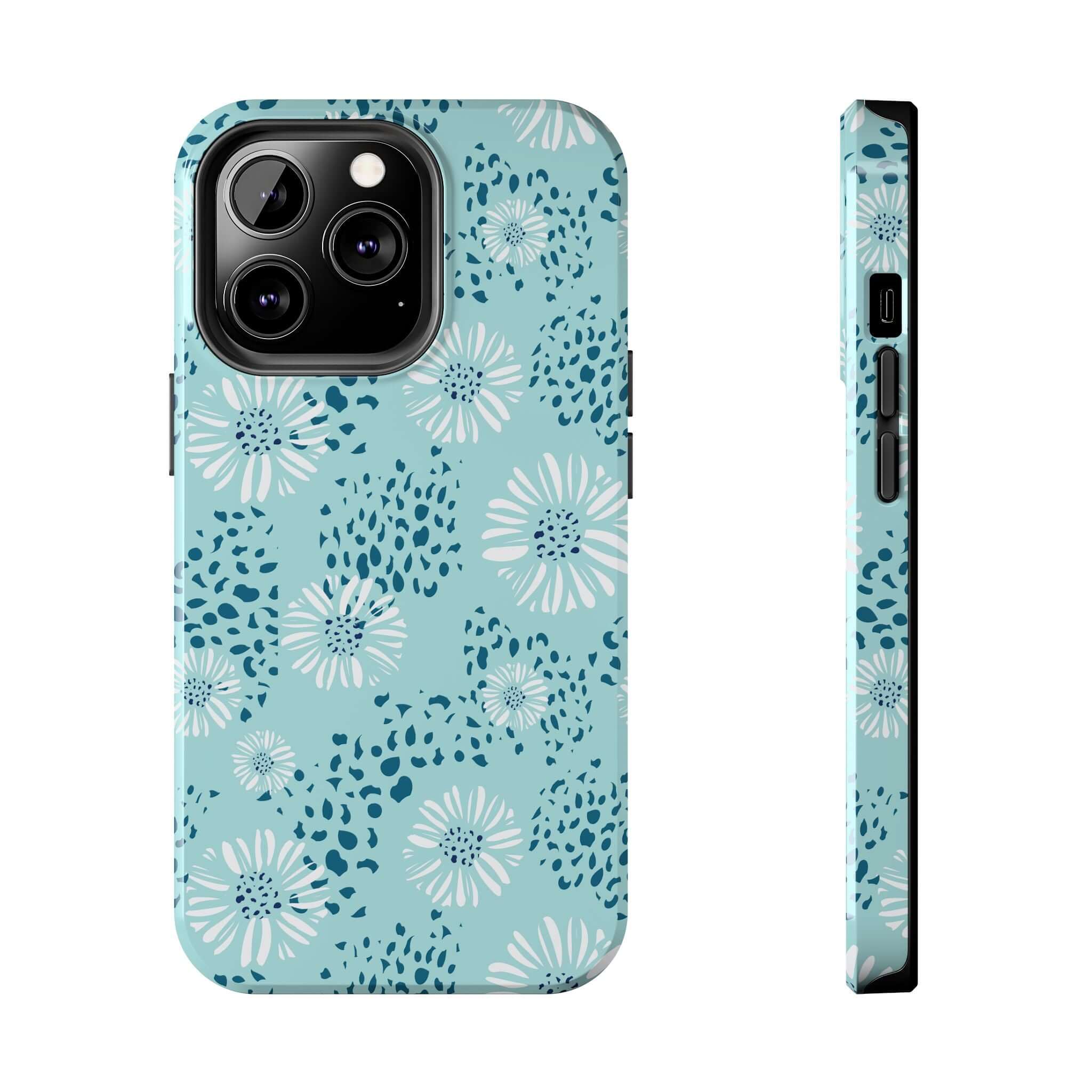 Coastal Aesthetics teal floral beach case for iPhone 14 Pro Max, Samsung S23 - cute and colorful summer phone case.