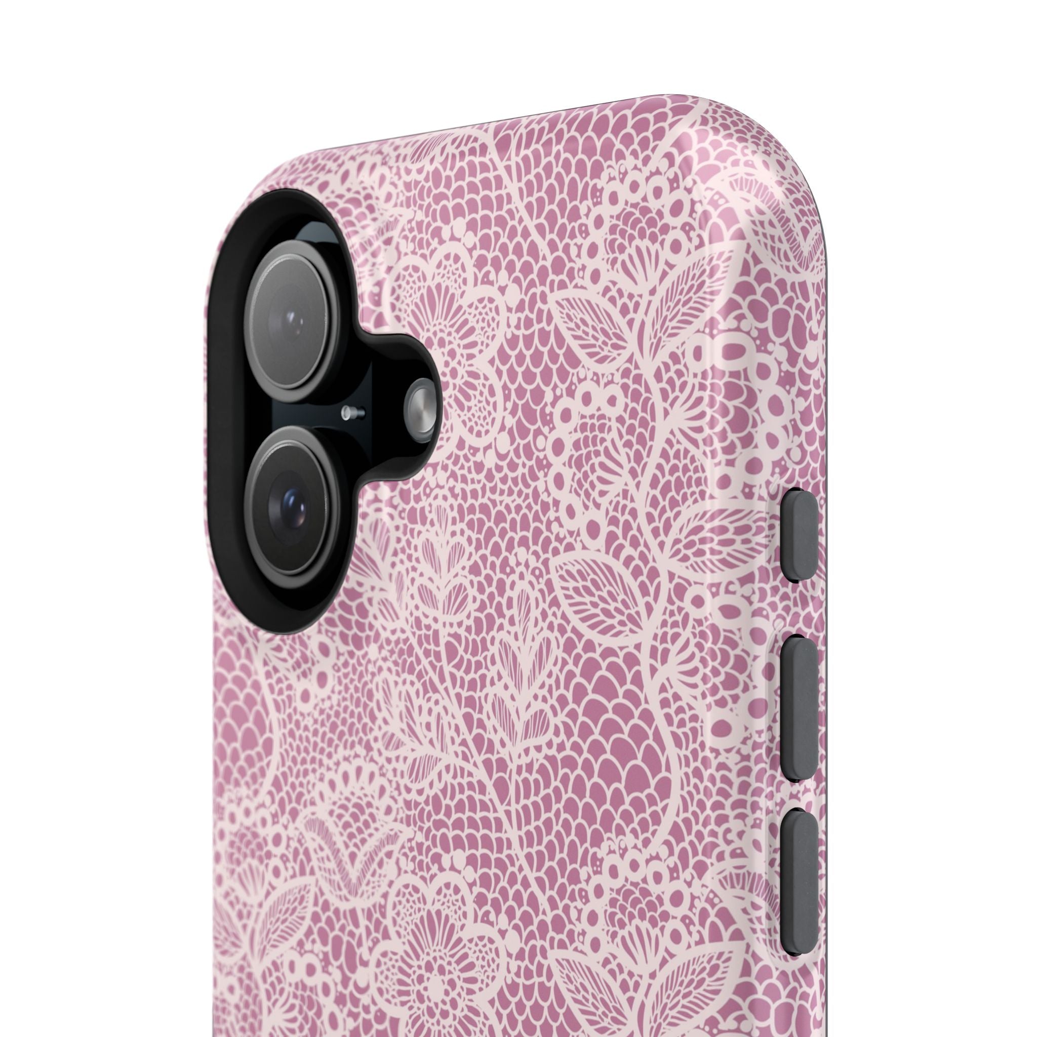 Pink Lace MagSafe iPhone Case with floral design, offering a cute and protective phone cover with country charm.