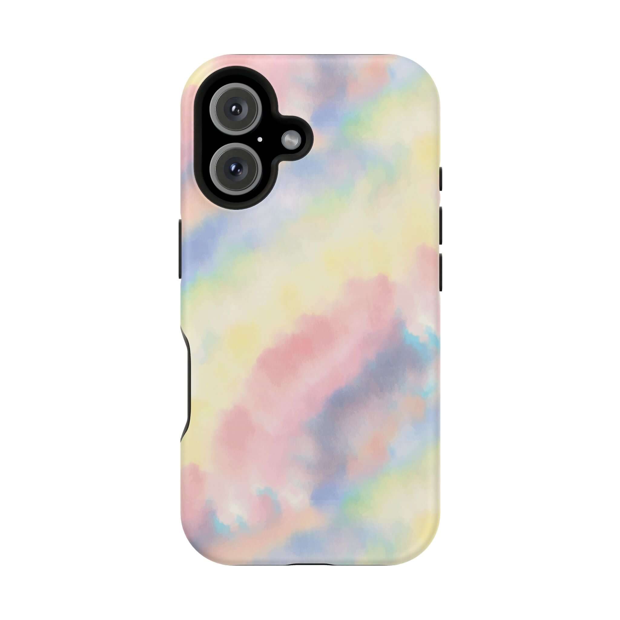 Cute pastel tie dye iPhone case with MagSafe, featuring Unicorn Dreams design, perfect for custom phone case enthusiasts.