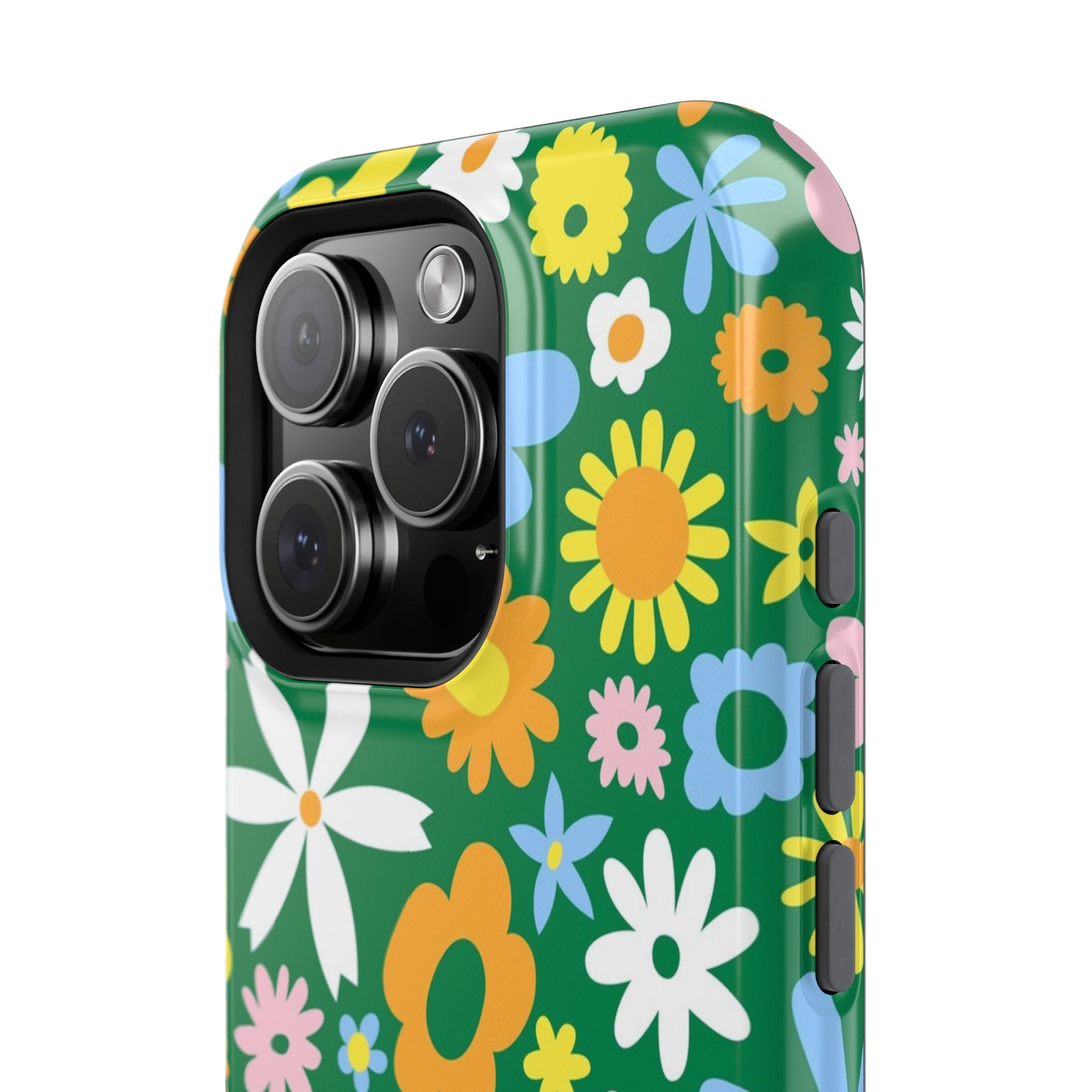 Vibrant floral MagSafe iPhone case with hippie design and colorful flowers, perfect cute phone cover for style and protection