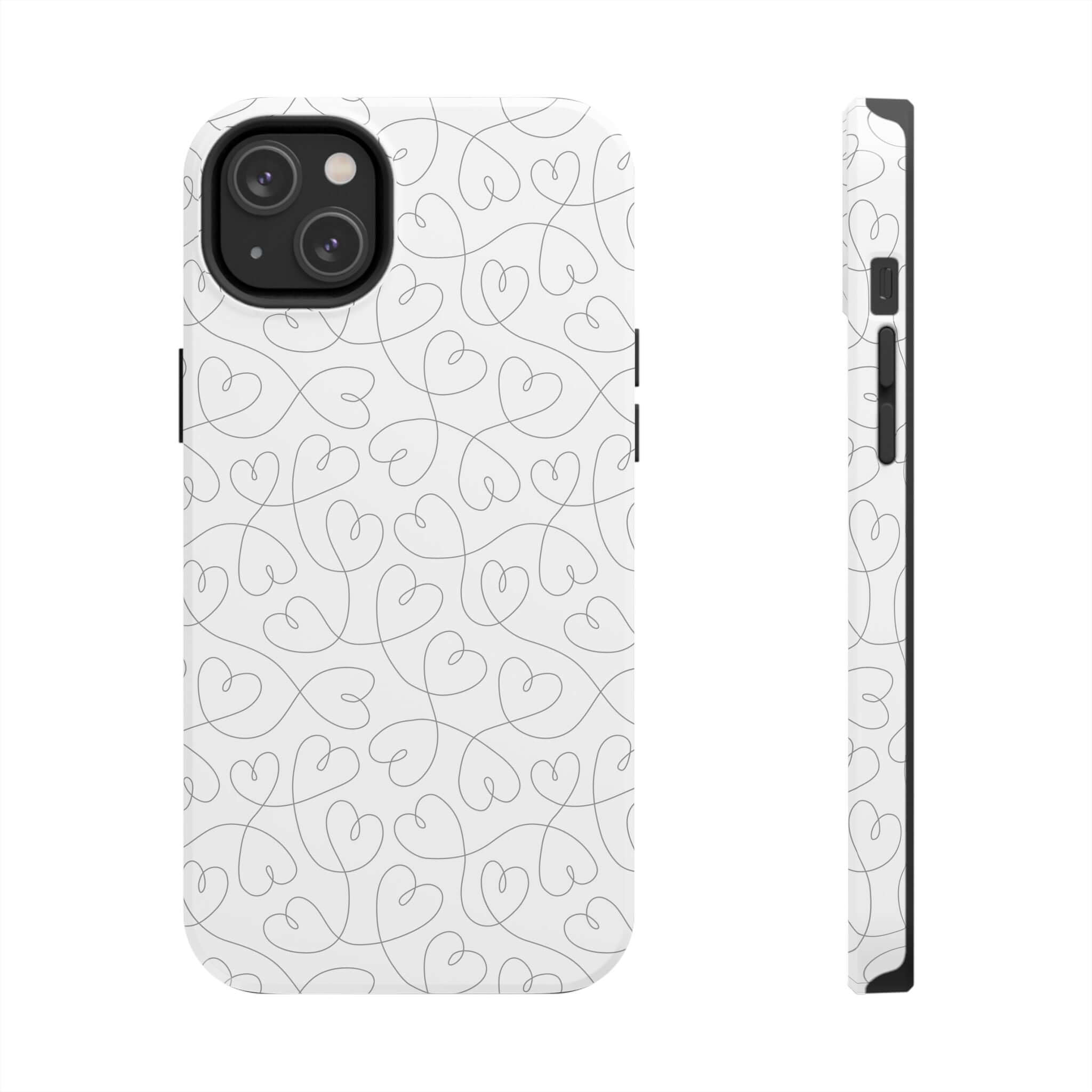 Cute abstract hearts phone case for iPhone 14 Pro Max in silver design, perfect for brides and weddings, stylish phone case.