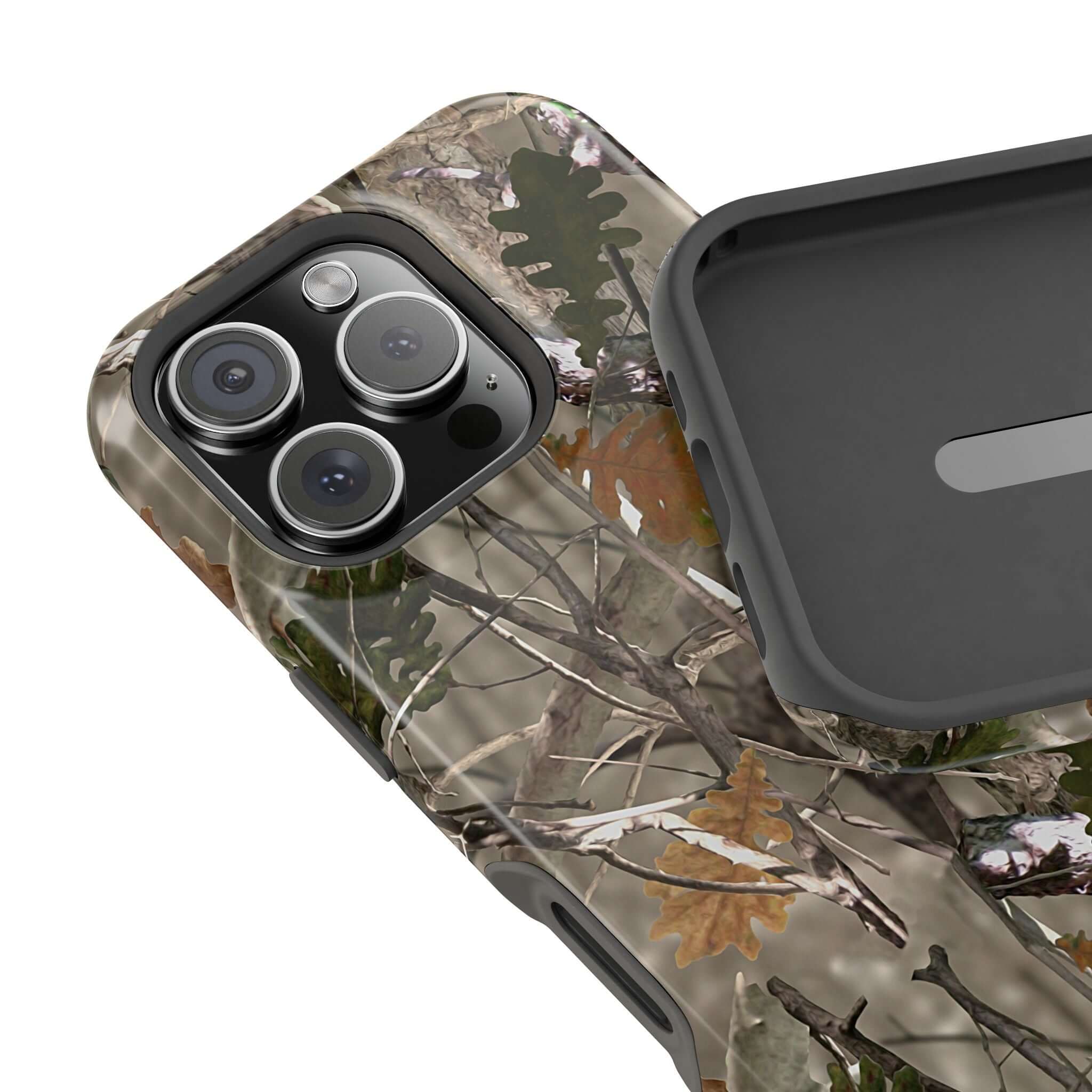 Forest camo phone case with MagSafe, featuring a modern animal print design for iPhone. Stylish and protective phone accessory.