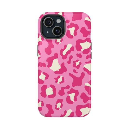 Preppy Cheetah Pink Case for iPhone, colorful MagSafe case for iPhone 14 Pro Max with a pink cheetah design, standing out and stylish