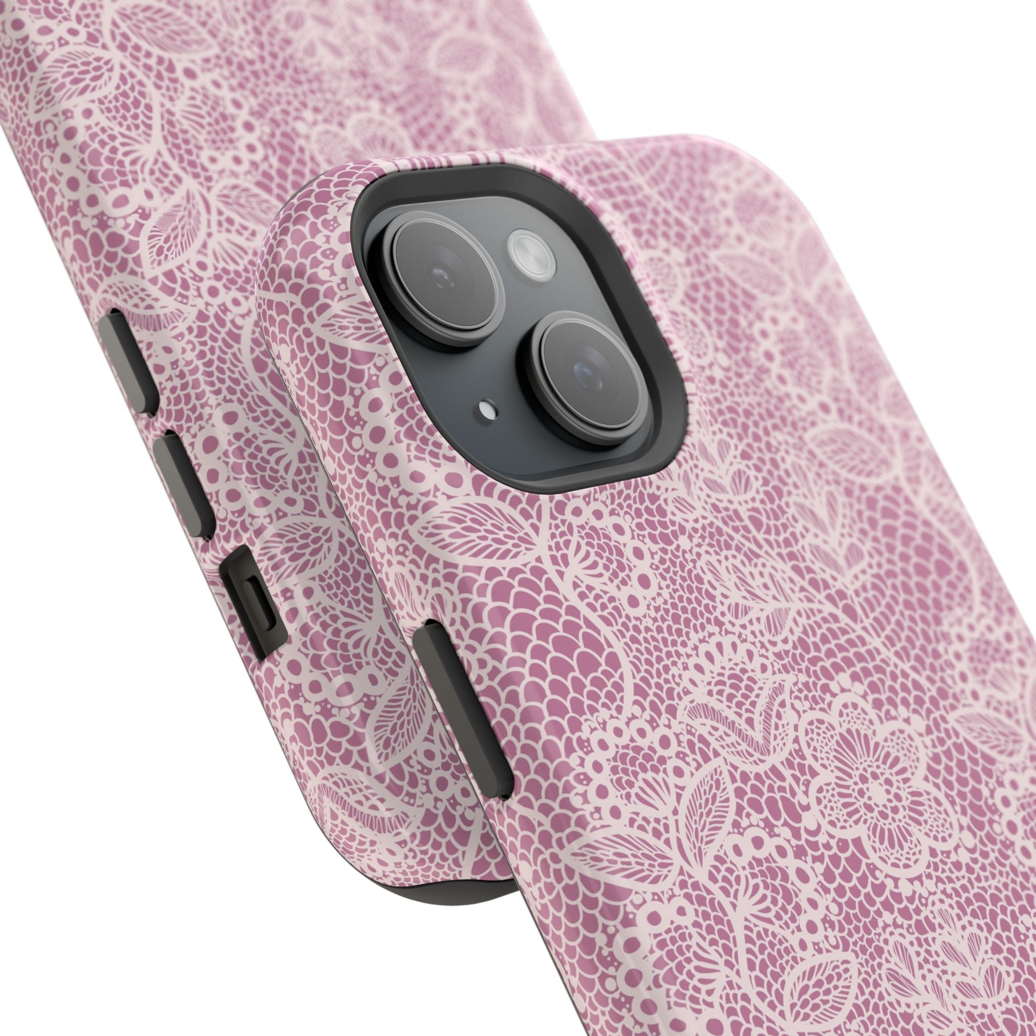 Pink Lace MagSafe iPhone Case with Country Charm - Cute Floral Phone Cover for Style and Protection