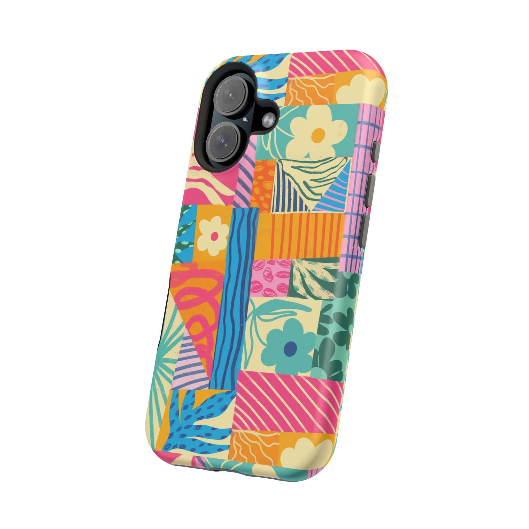 Sunny Tides Colorful Patchwork Case for iPhone 16, perfect cute phone case for beach lovers, adds vibrant style and protection.