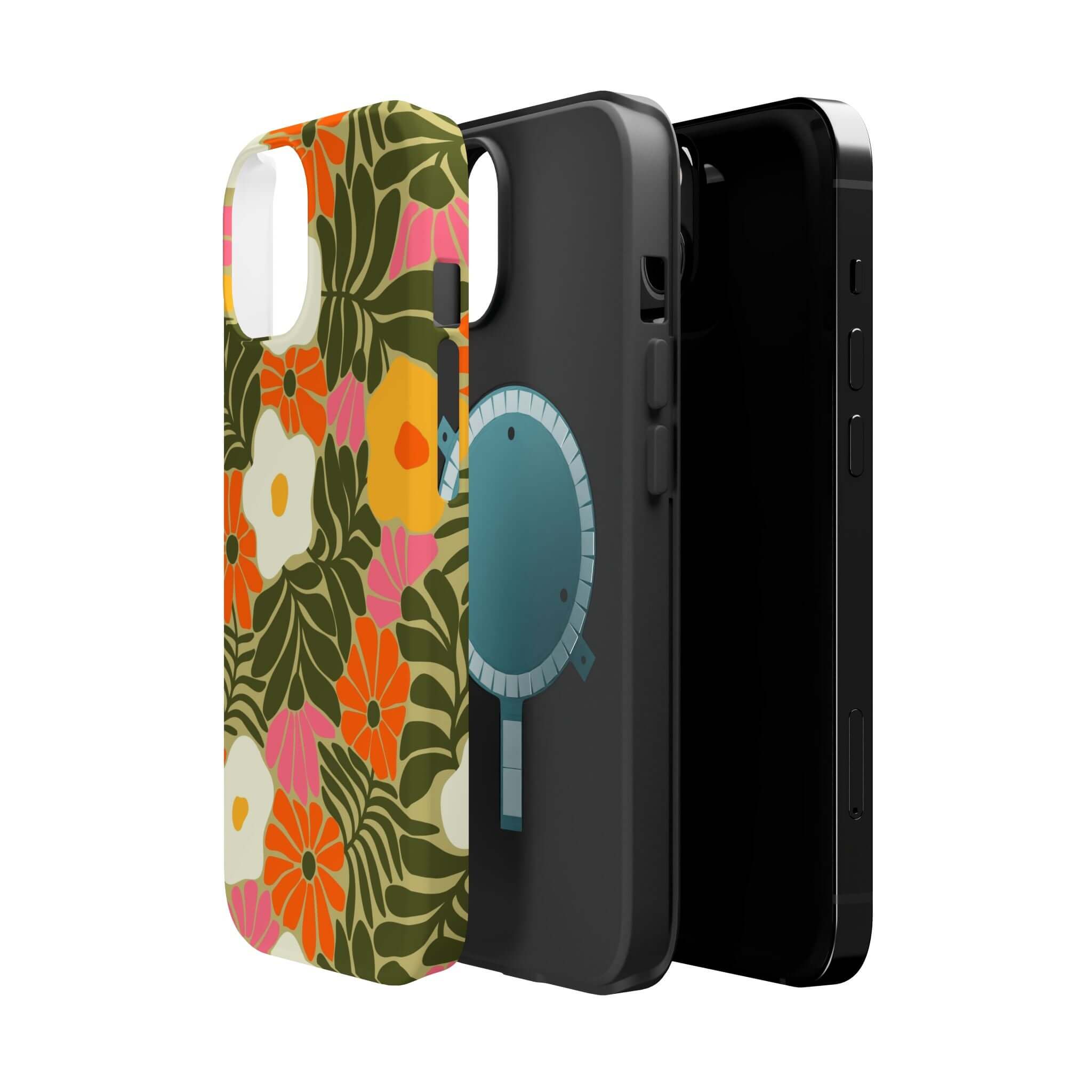 Retro floral tropical phone case and colorful design for Apple iPhone, blending style and protection in a cute phone cover.