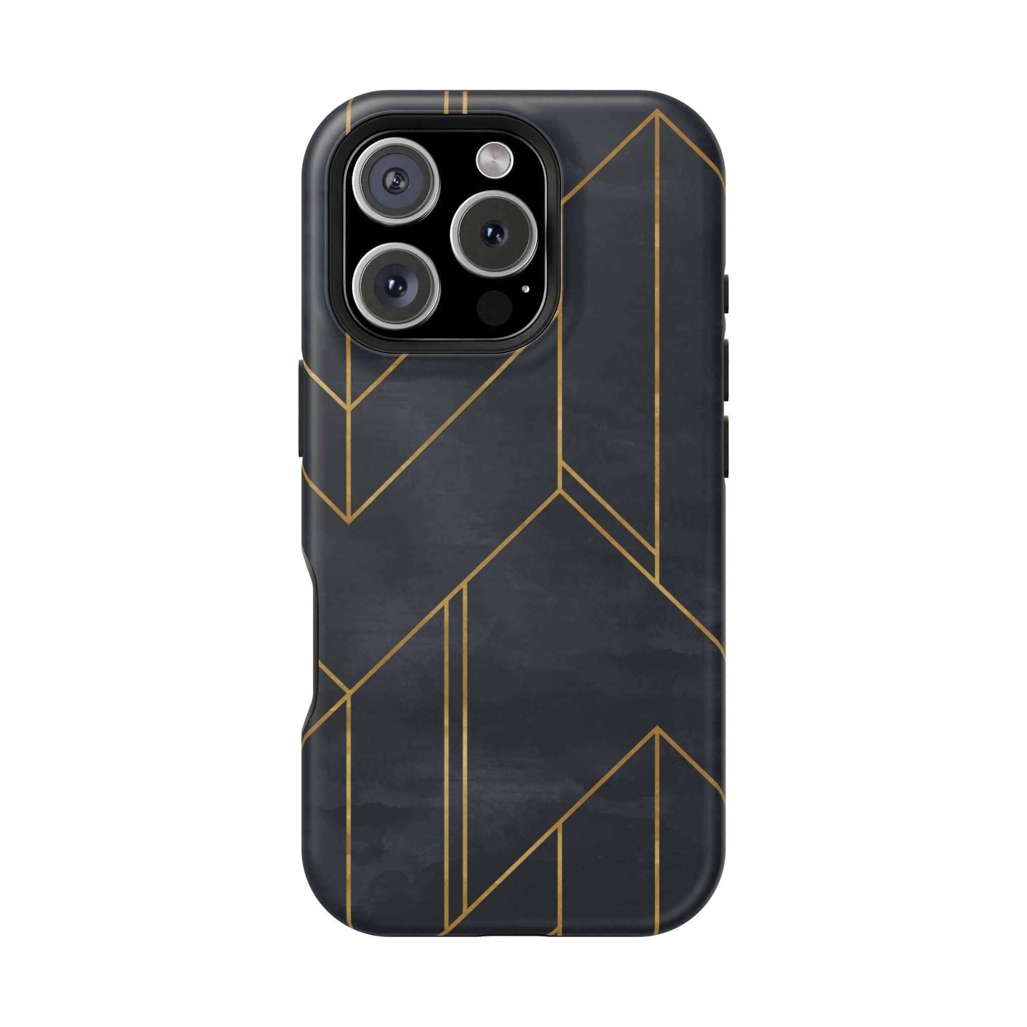 Sleek black geometric iPhone case with modern abstract design, Urban Vibe colorful and cute phone protection for trendy style.