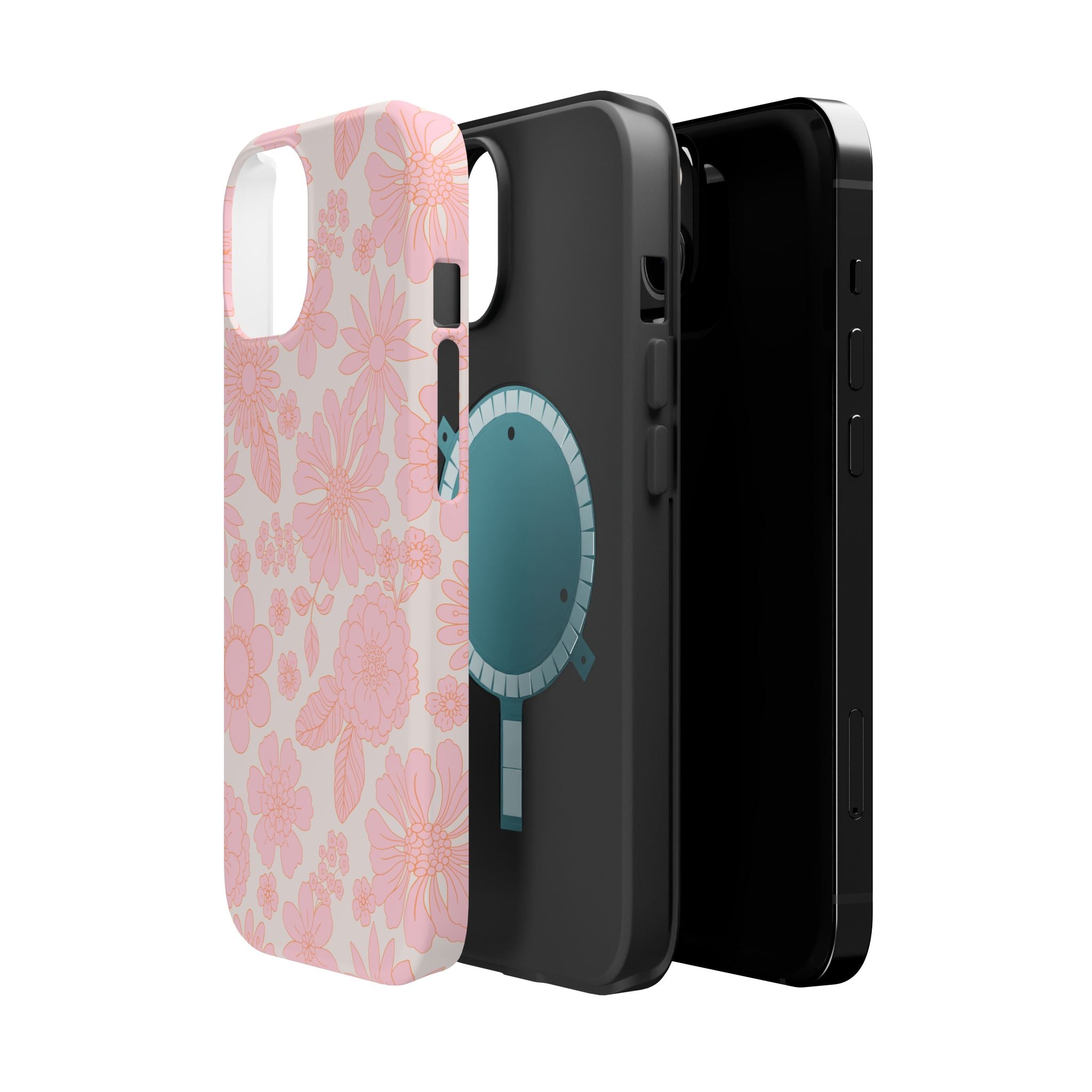 Pink floral MagSafe iPhone 16 case with a charming cottagecore design, perfect as a cute phone cover for added whimsy and protection.